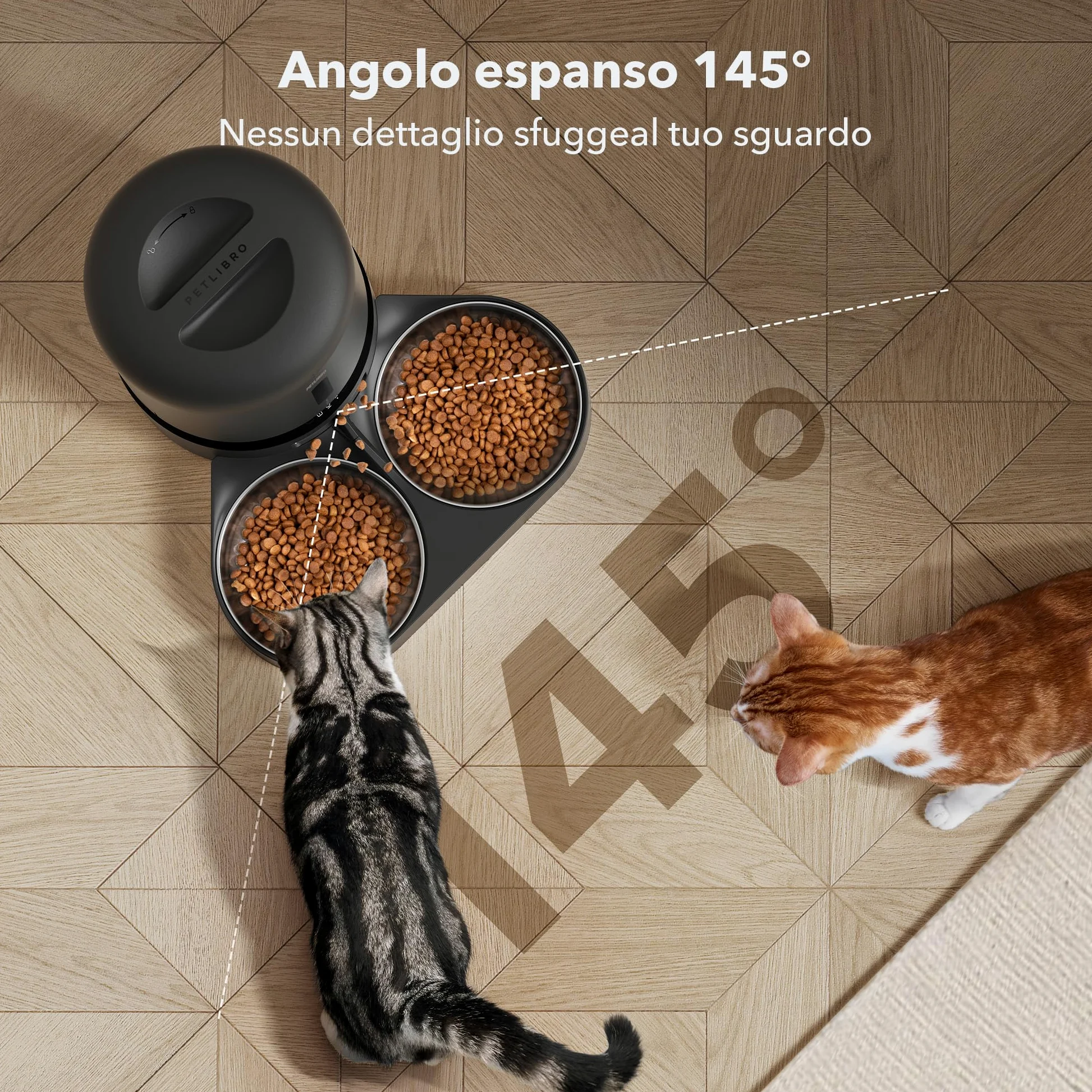 PETLIBRO 5G&2.4G WiFi Distributore Automatico Cibo Gatti con Telecamera,5L 1080P HD Distributore Automatico Cibo Cani con 2 Ciotole in Acciaio Inox,1-10 Pasti/Giorno,APP Controllo,USB e Batterie, Nero