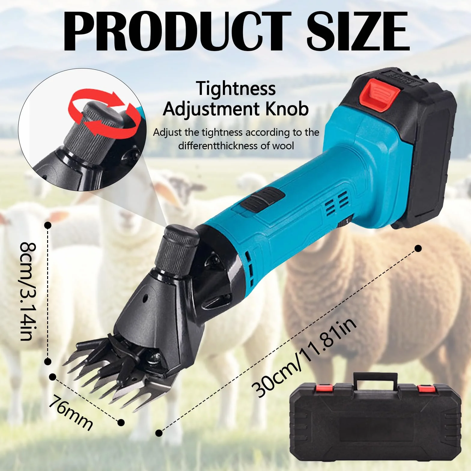 Tosatrice per Pecore, 3000 Mah Professionale Tosatrice per Pecore Tosatrices Elettrica A Batteria 6 Velocità Regolabili con 2 Batterie per Pecores Capre Alpaca E Bovini (13 Denti Dritti )