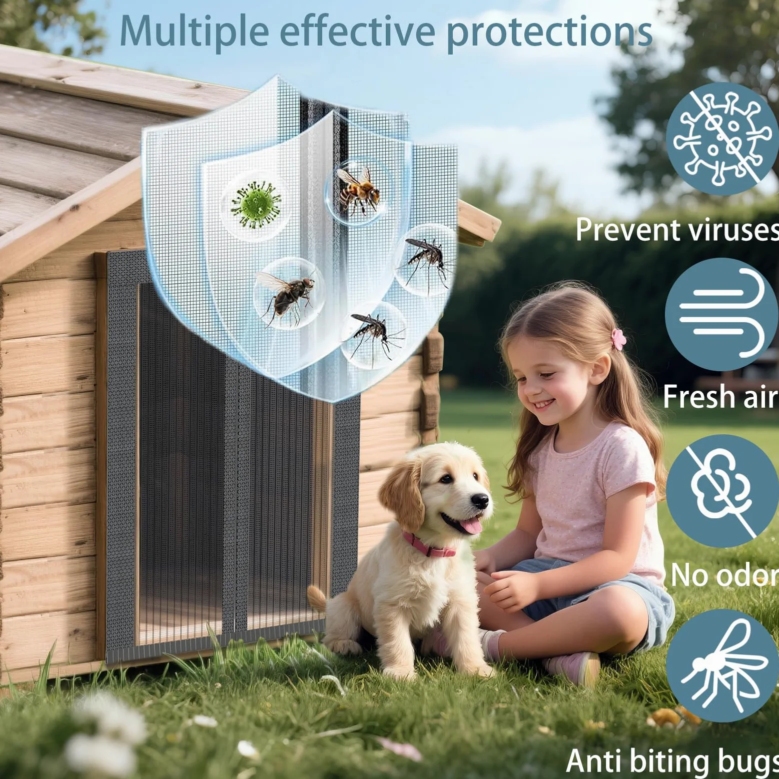 Copertura per cuccia per cani a prova di zanzare con schermo magnetico, tenda in rete resistente, ventilata e lavabile, zanzariera per cucce per cani (60 x 43 cm)