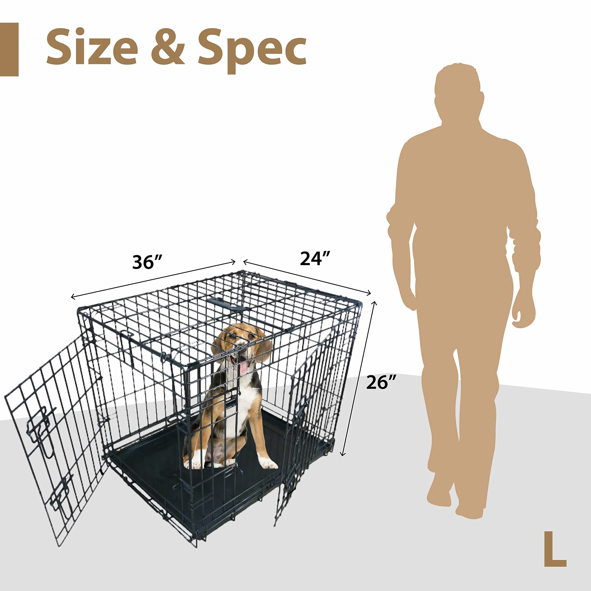 Ellie-Bo, trasportino per Cani con Gabbia Pieghevole, 2 Porte, con vaschetta in Metallo, Resistente ai morsi, Lunghezza 91,4 cm