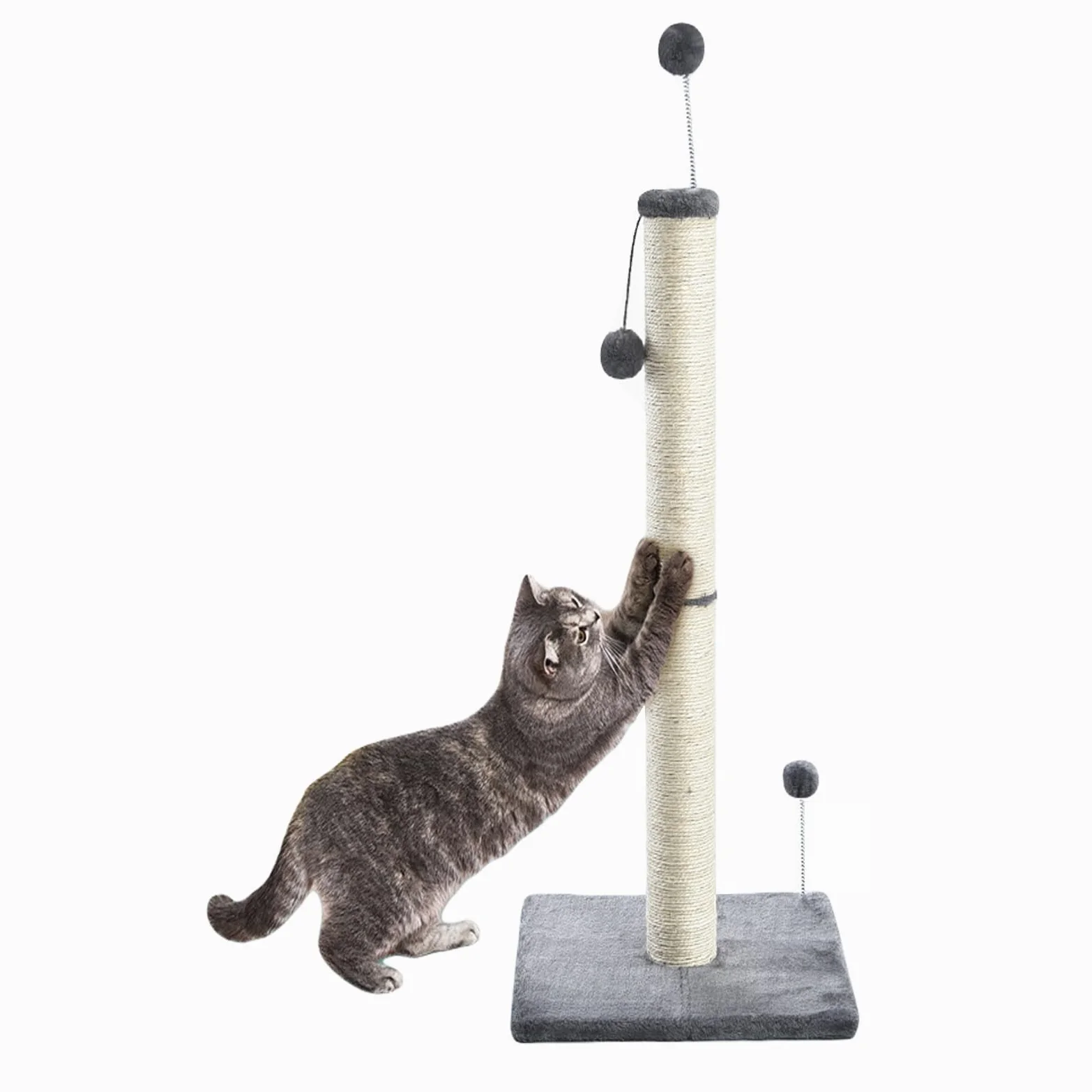 Tiragraffi per Gatti Adulti 97cm Palo in Corda di Sisal Naturale con Palla Appesa, Morbido Peluche