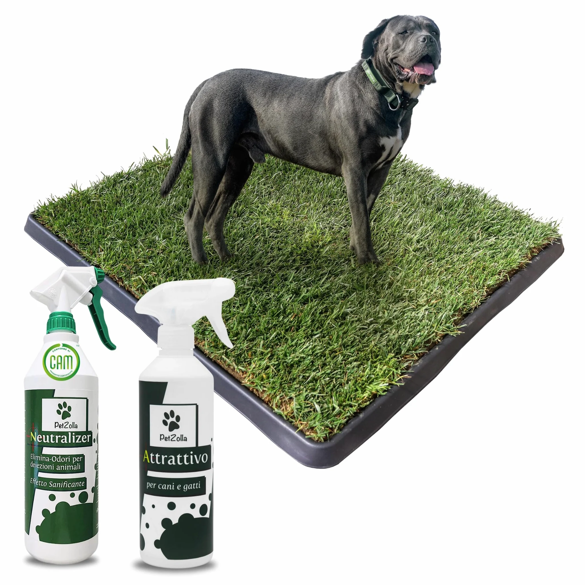 Pack 4 - XL - PetZolla: Prato Vero con Vassoio 100X90 cm, Spray Neutralizzatore e Attrattivo – Cuccia per cane. Lettiera Naturale per Cani. Alternativa Ecologica a Traversine e Tappetini per Pipì