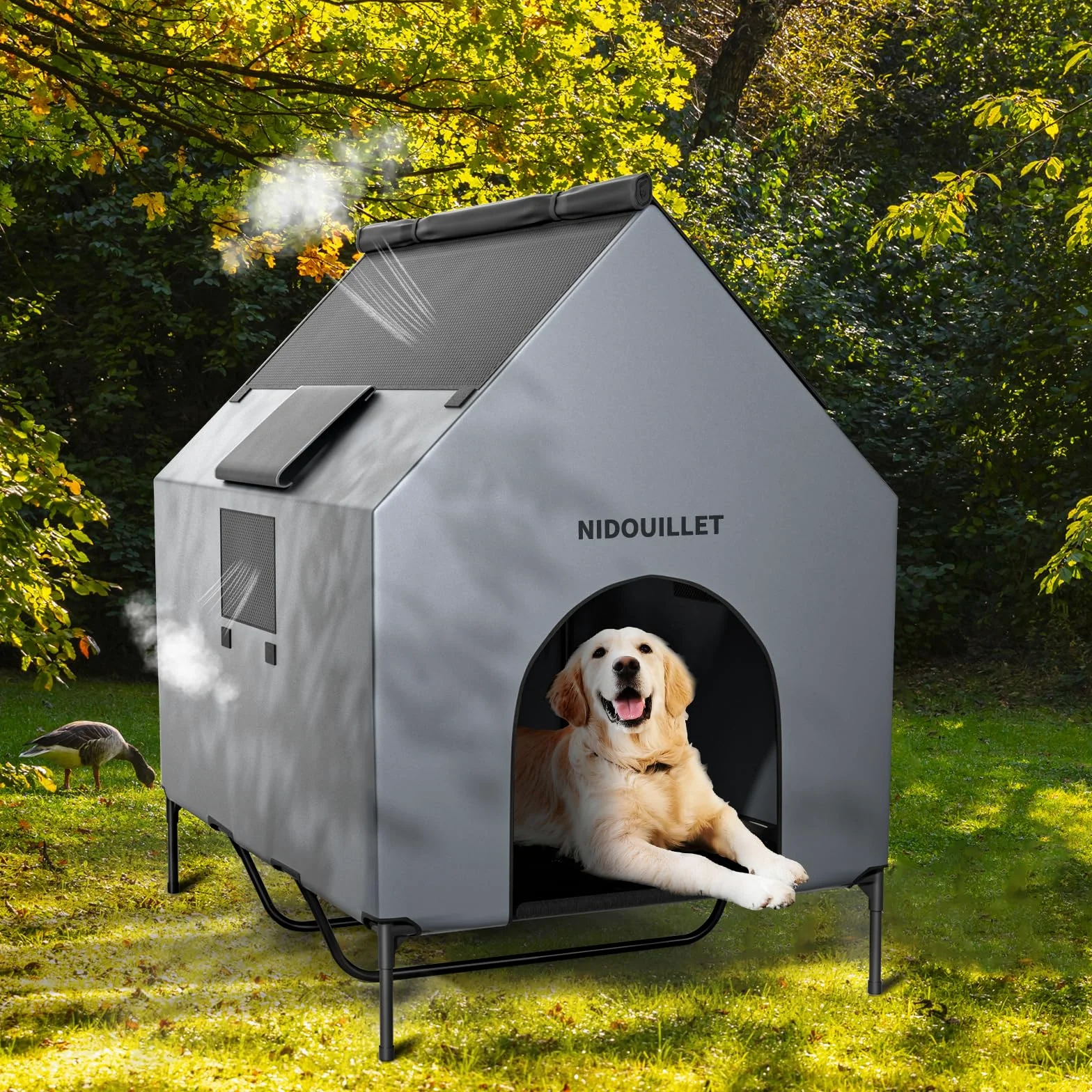 casa per cani di razza grande 122CM all'aperto o al chiuso, resistente alle intemperie 600D PVC grande casa per cuccioli, traspirante 2x1 Textilene tessuto letto per cani rialzato