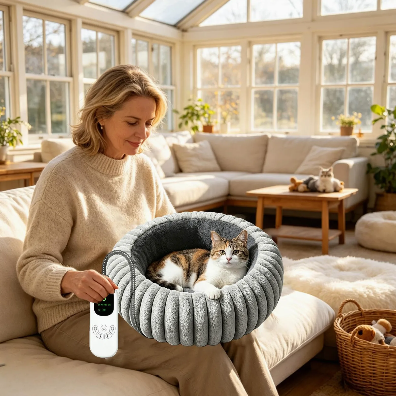 Cuccia Riscaldata Per Gatti Divano Rotondo Riscaldabile Regolabile Con 9 | Cuccia Rotonda per Gatti Casa Interno Esterno Soggiorno Camera Da Viaggio