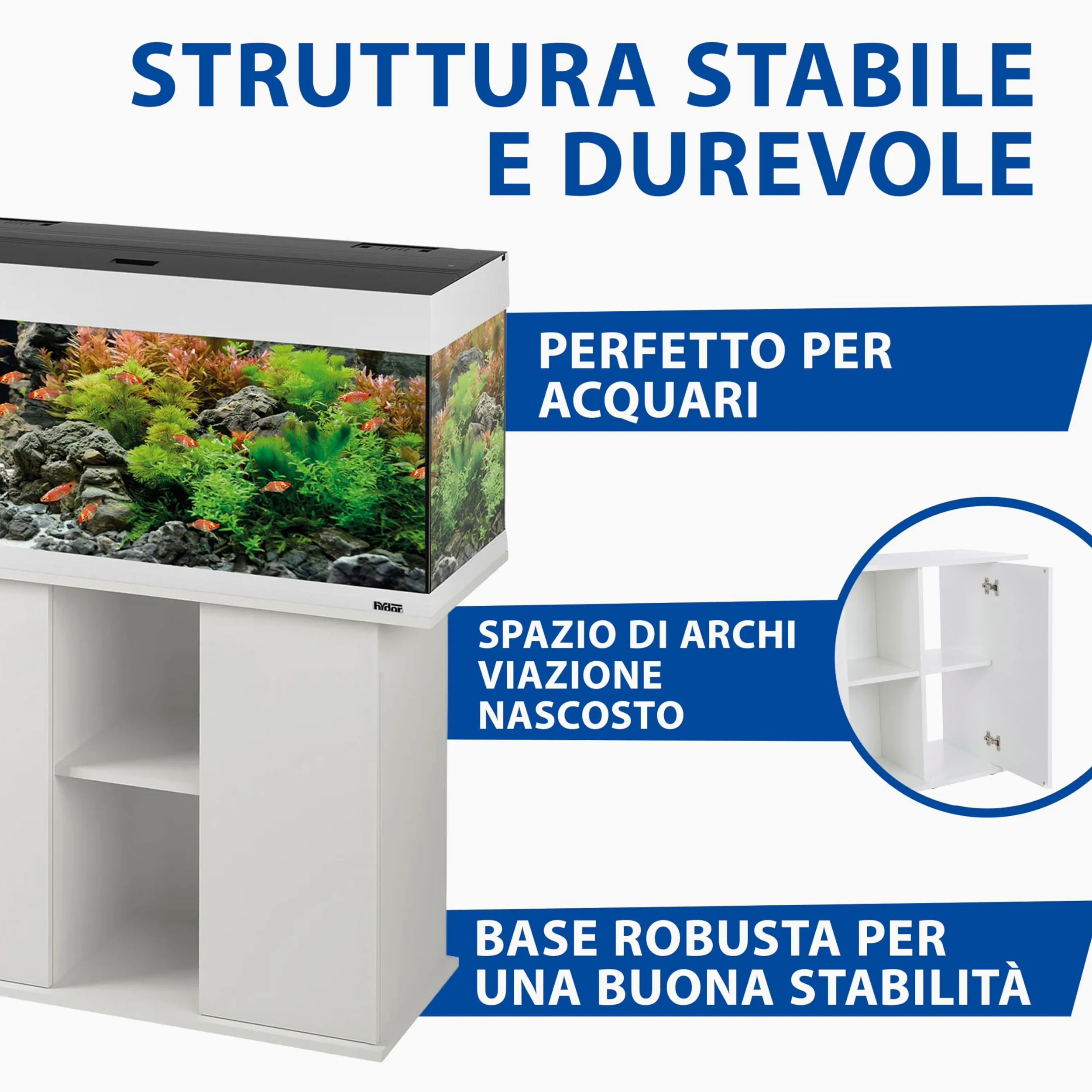 Ferplast Hydor Supporto Acquario, Mobile per Acquario, Resistente all'Umidità, Struttura Solida con Ante e Ripiani Integrati, Piedini Regolabili, 101 x 41 x h 73 cm, in Legno Bianco
