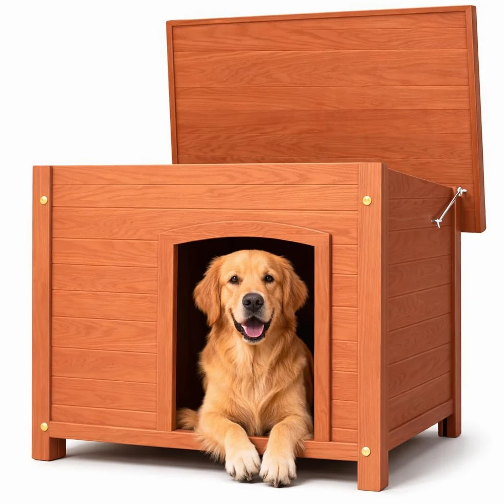 BAKAJI Cuccia per Animali Domestici in Legno, Casetta per Cani e Gatti con Tetto Apribile, Casa da Esterno ed Interno Resistente Intemperie e Agenti Atmosferici con Tettoia Asfaltata, 116 x 79 x 81 cm