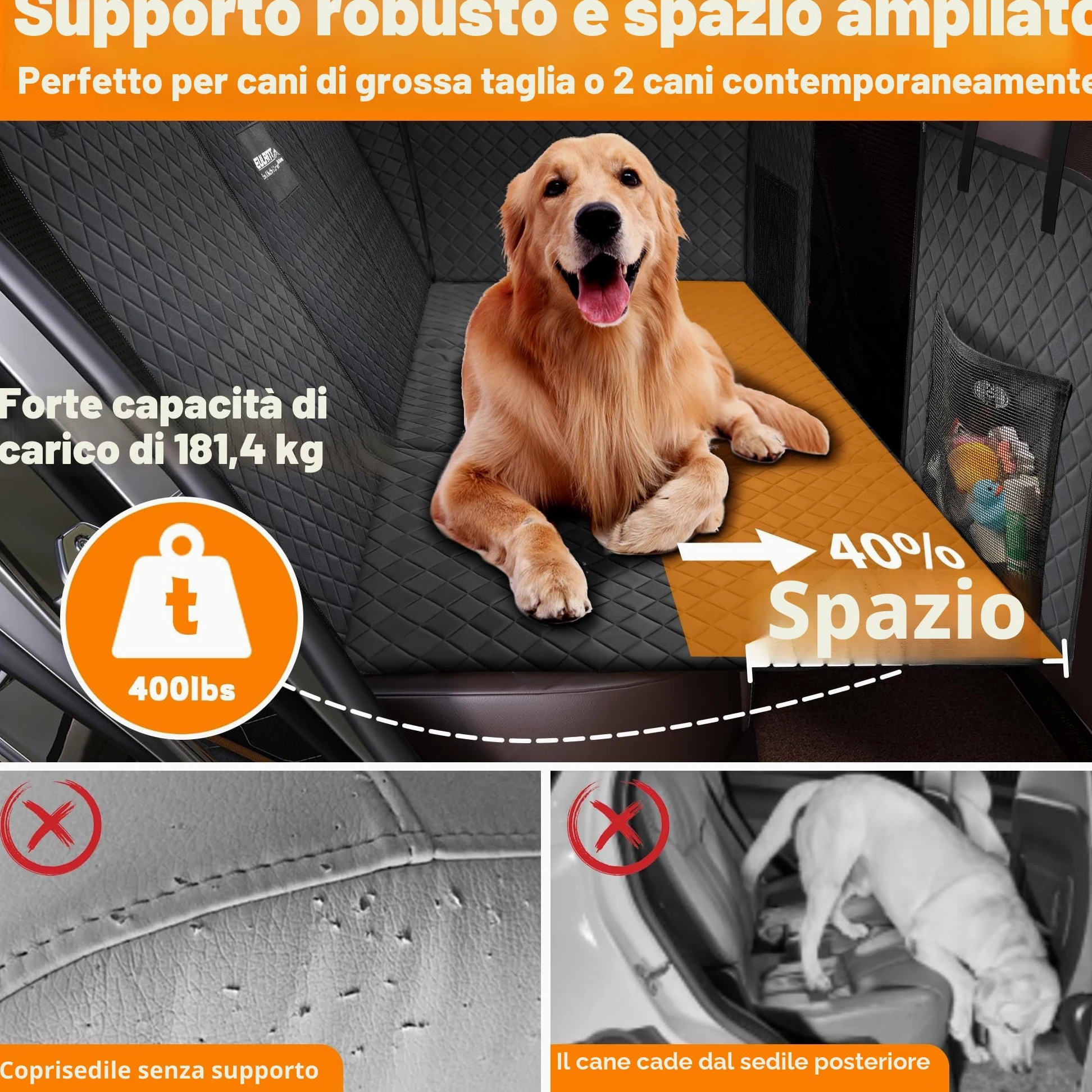 EULANT Coprisedile Auto per Cani con Fondo Rigidi, Robusto Estensore Sedile Posteriore, Divisorio per SUV MPV, Antigraffio e Impermeabile, Carico 200kg