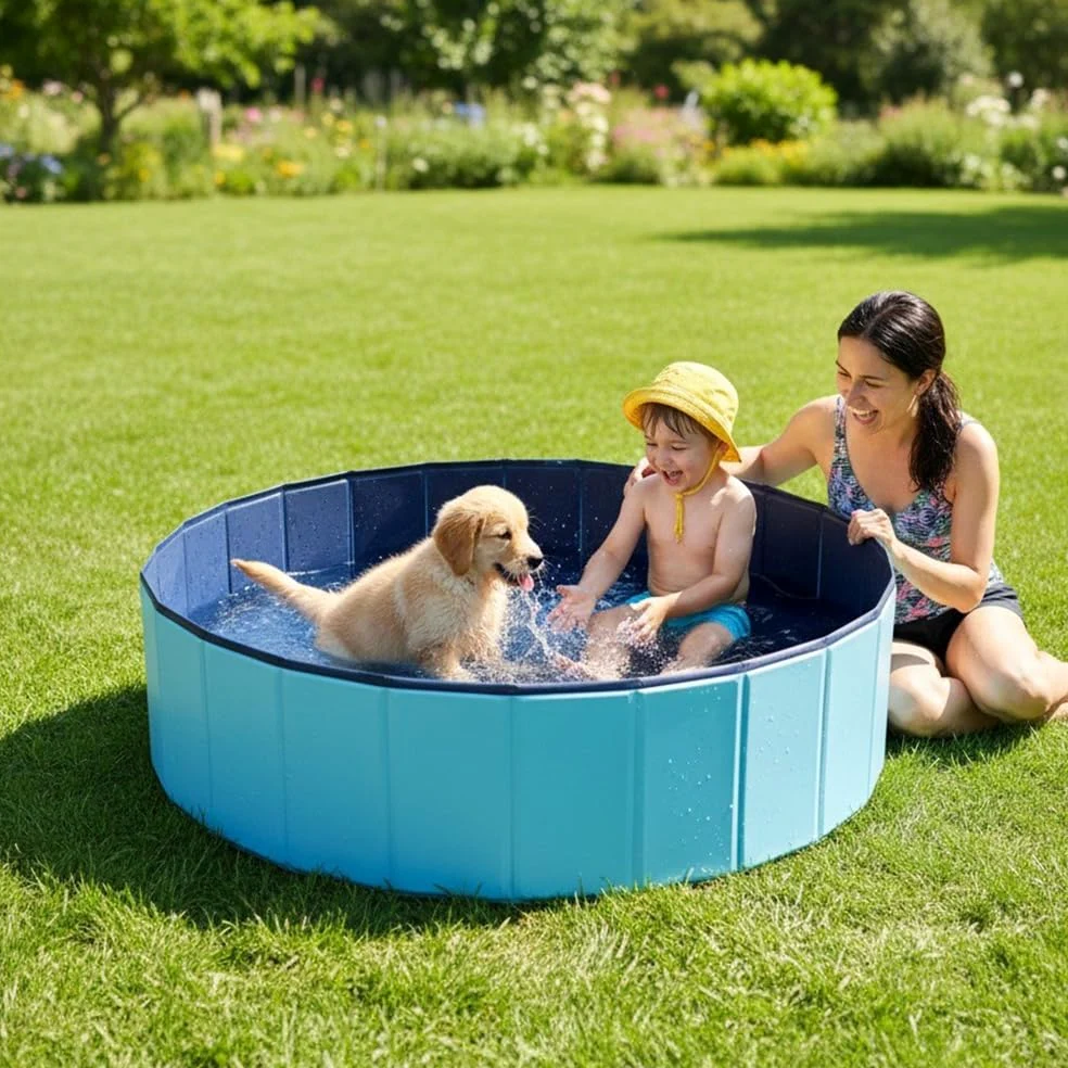Piscina per Cani Pieghevole, Portatile PVC Vasca per Cani Piscina per Grandi e Piccoli Cani, Rivestimento Antiscivolo, con Foro di Scarico, 3 Dimensioni Disponibili per Piccoli, 100 x 30cm
