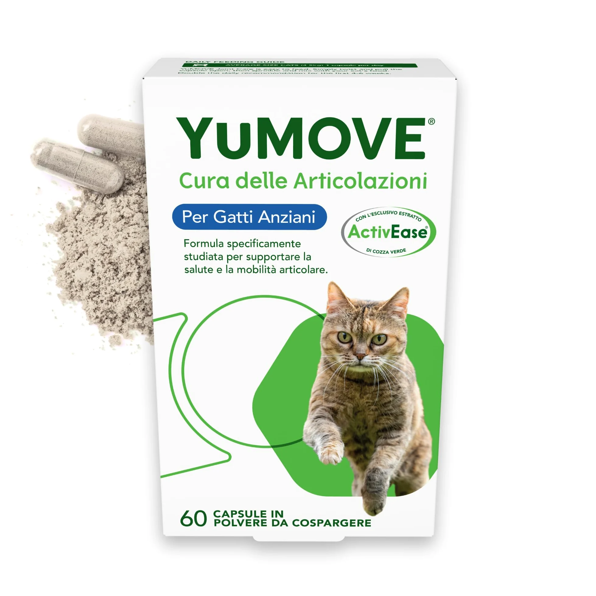 YuMOVE Integratore Articolazioni Gatti 8+ Anni - 60 Capsule Da Spolverare - In Attesa di Brevetto 100mg di Cozza Verde ActivEase per Capsule - Joint Care Gatti Articolazioni Glucosamina & Condoitina