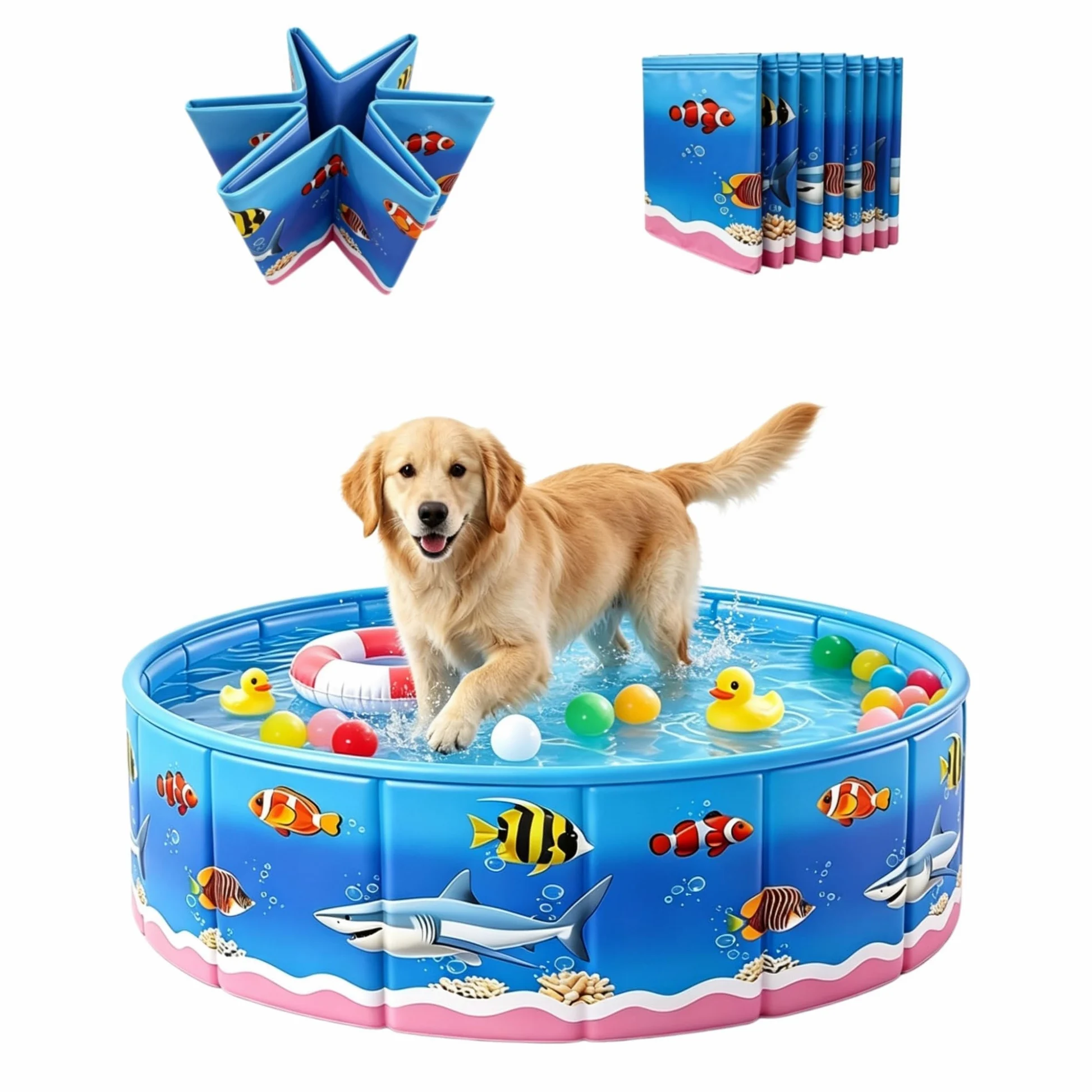 Piscina Pieghevole per Cani, Piscina Rigida Non Gonfiabile in PVC con Pannelli Rinforzati, Vasca da Bagno Portatile per Cani Piccoli Medi e Grandi, per Giardino, Campeggio e Terrazza, 90cm/120cm