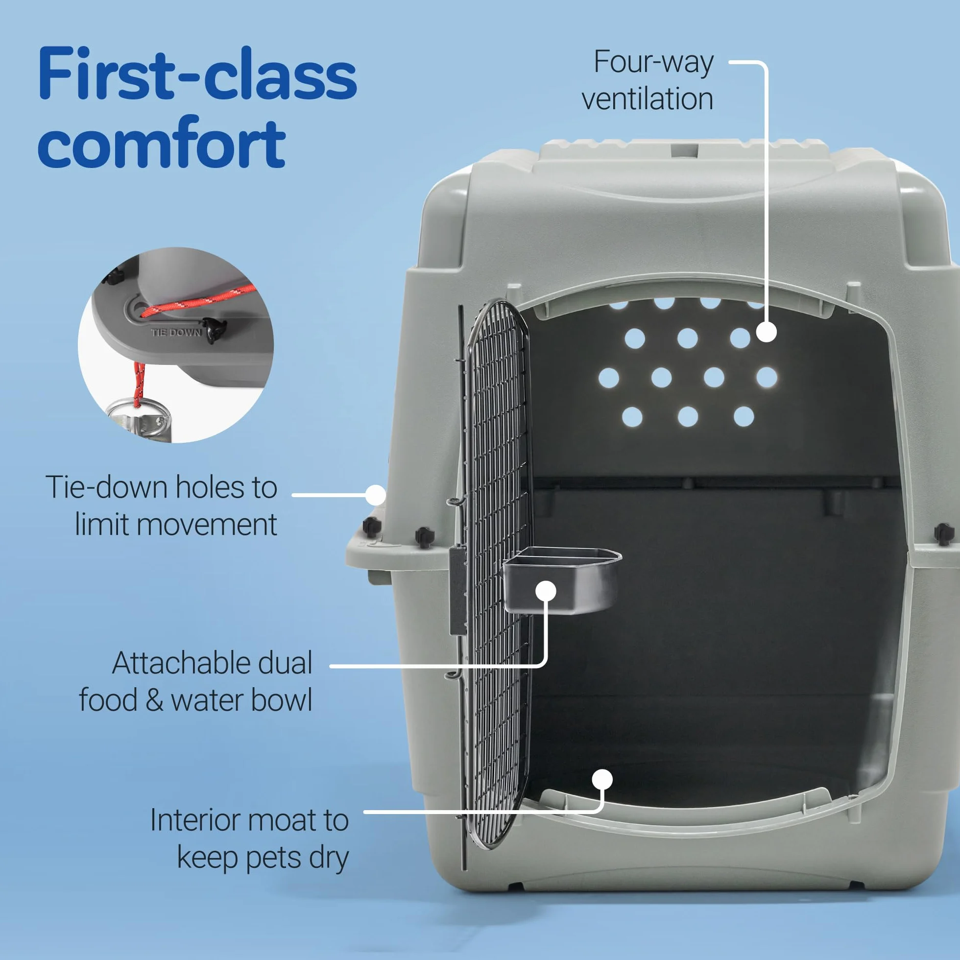 Petmate - Sky Kennel - Trasportino per Animali Domestici - Conforme alle Norme IATA - Perfetto per Il Trasporto Aereo - Dimensioni intermedie - Dimensioni Interne 73,5 x 48,25 x 58,25 cm