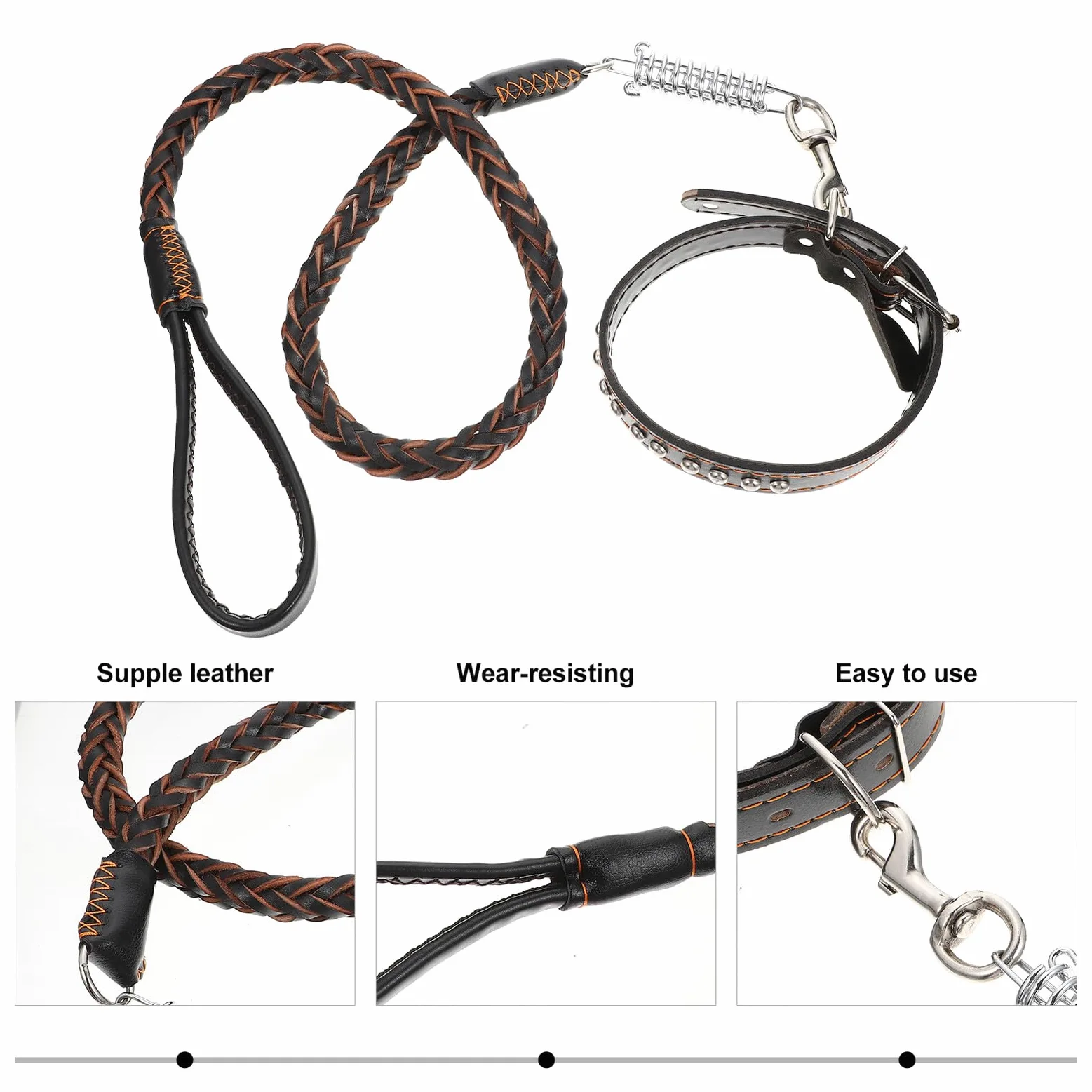 VANZACK Guinzaglio e Collare per Cani Grandi in Pelle Intrecciata Resistente e Comodo Controllo una Mano per Passeggiate all Aperto