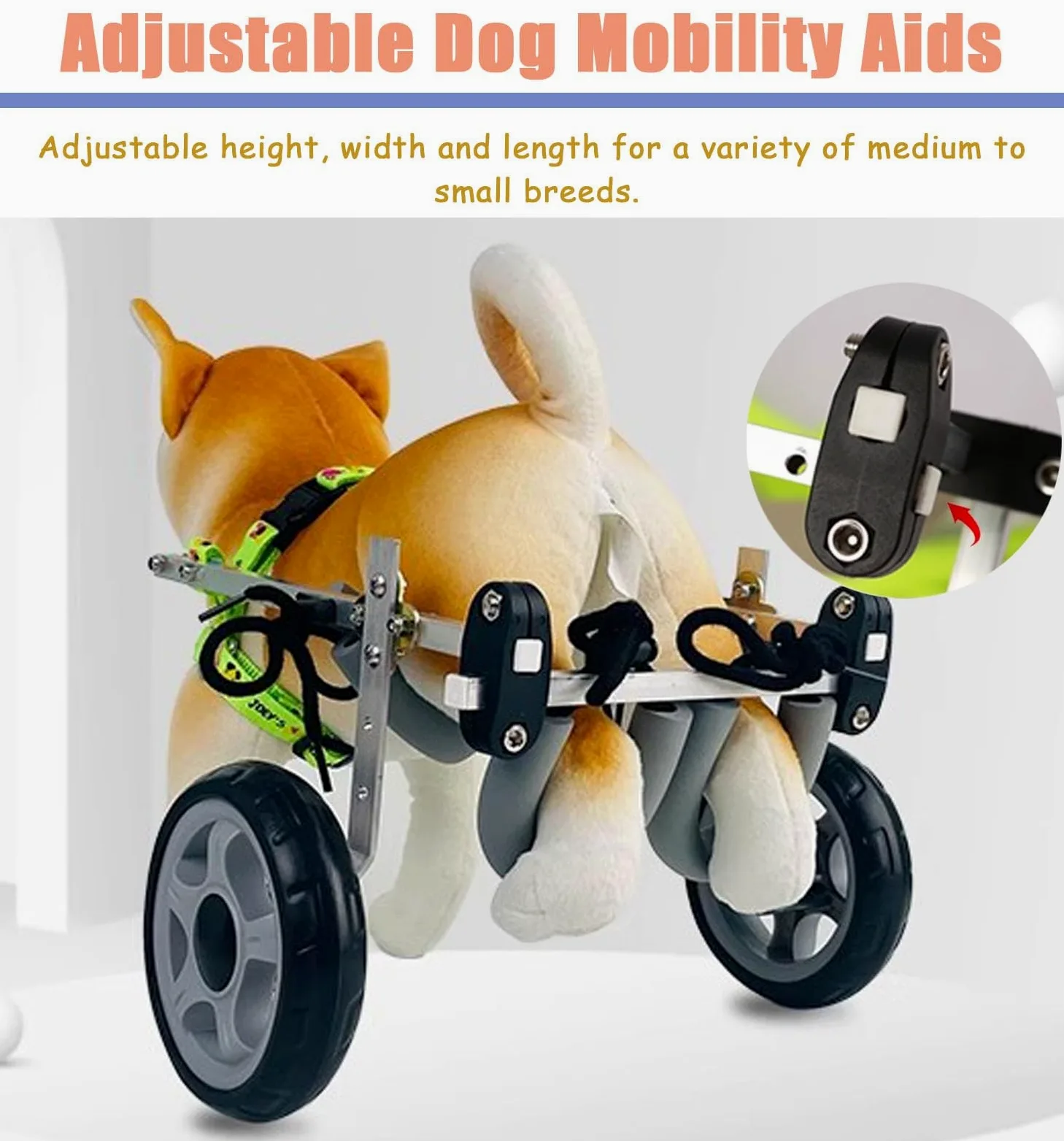 Carrello Cani Disabili Xxs/ Xs/ S Carrozzina per Gatti per Zampe Posteriori, Quattro Ruote Ausili per La Mobilità per Artrite Canina per Riabilitazione, Carrello Portatile per Tutore per Gamba Debole(