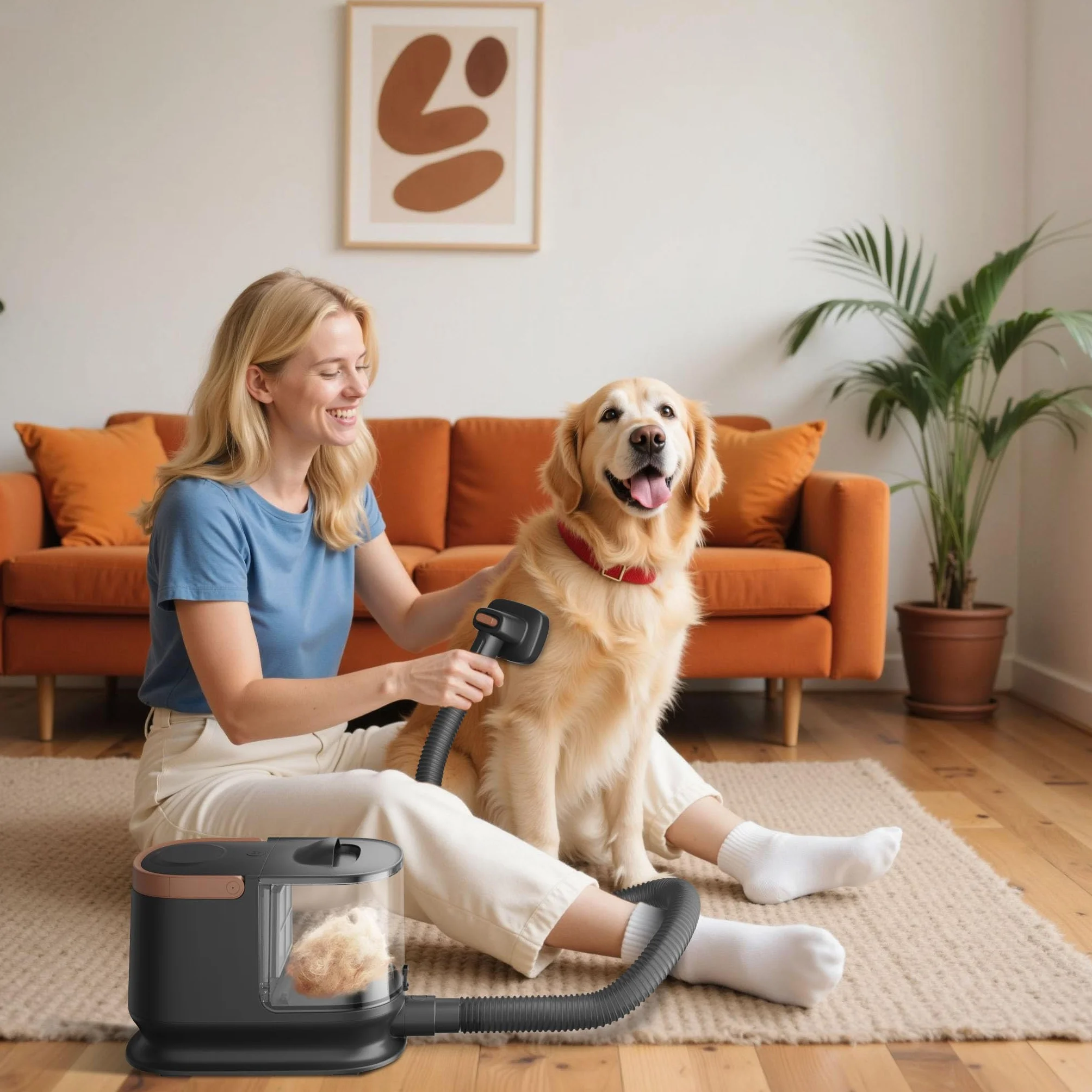 Fudajo Set per toelettatura di animali domestici 6 in 1, aspira peli per cani e gatti, tosatrice per cani, con accessori per la cura del pelo, colore nero