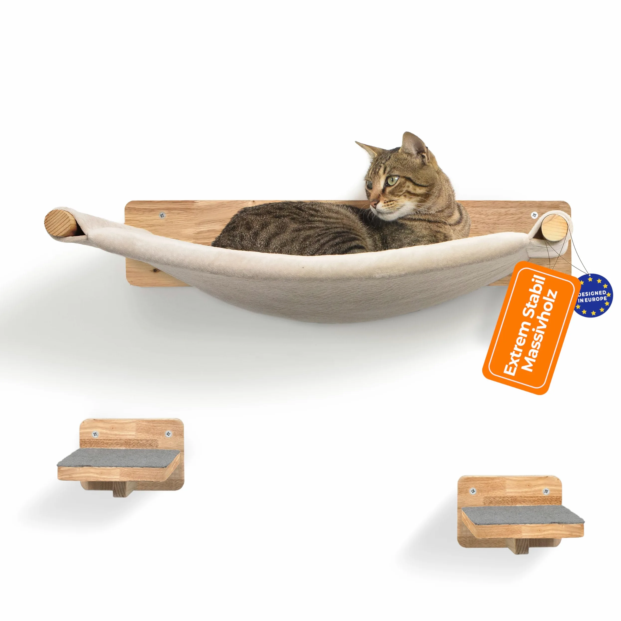WOOWOOD® Percorso gatti da parete incl. 2X gradini per gatti [extra large e stabile] I Parete amaca per gatti 3 pezzi I Set parete arrampicata