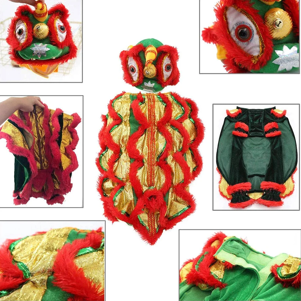 Costume da cane con drago e gatto, abbigliamento da danza del leone, caldo per l’esterno, cappotti invernali per cani di piccola taglia