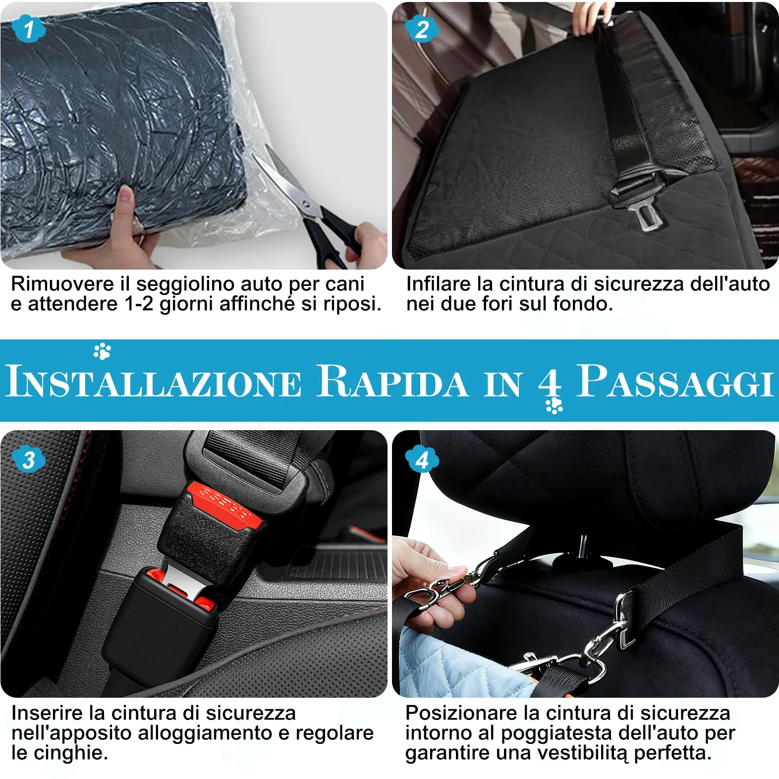 Seggiolino Auto per Cani per Cani Grandi/Medi fino a 45 kg - Seggiolino Auto Cane Rimovibile e Lavabile, Trasportabile con Guinzaglio e Base Antiscivolo per Sedile Posteriore