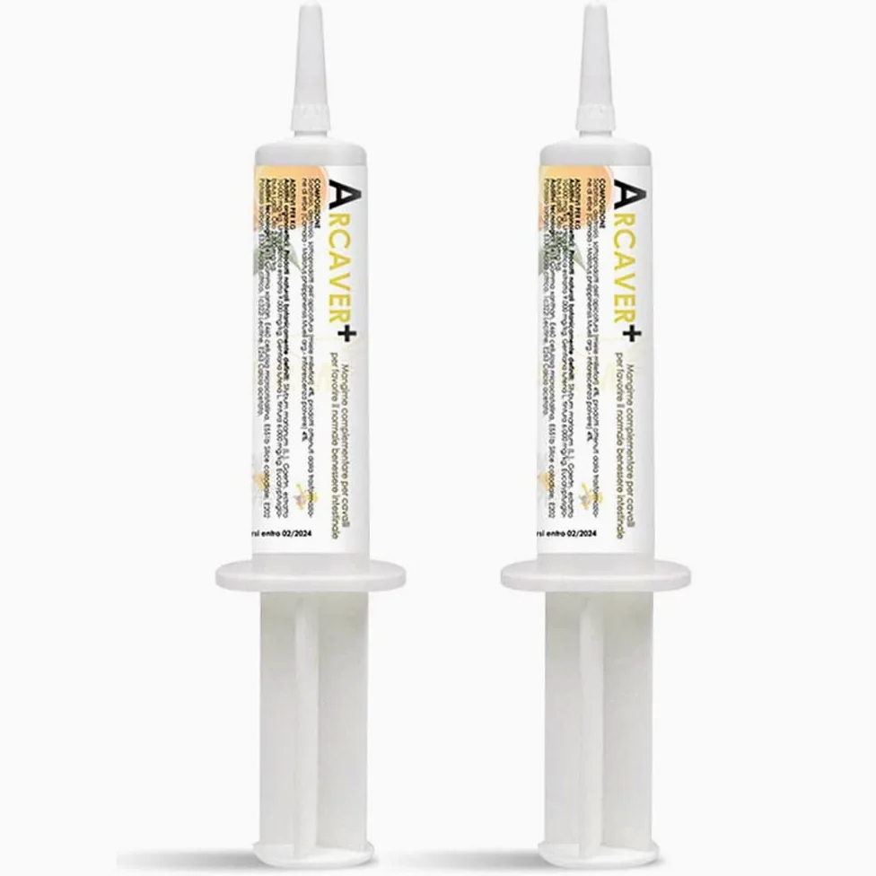 2 Pezzi Vermifugo Naturale per Cavalli Arcaver 50 gr, Pasta in siringa per trattamento Parassiti intestino, Mangime complementare per sverminazione, anche per Cani, Antiparassitario 100% Made in Italy