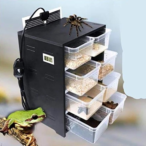 Armadietto in PVC per rettili in inverno terrario per rettili con scatole di allevamento (nero (con cuscinetto riscaldante))