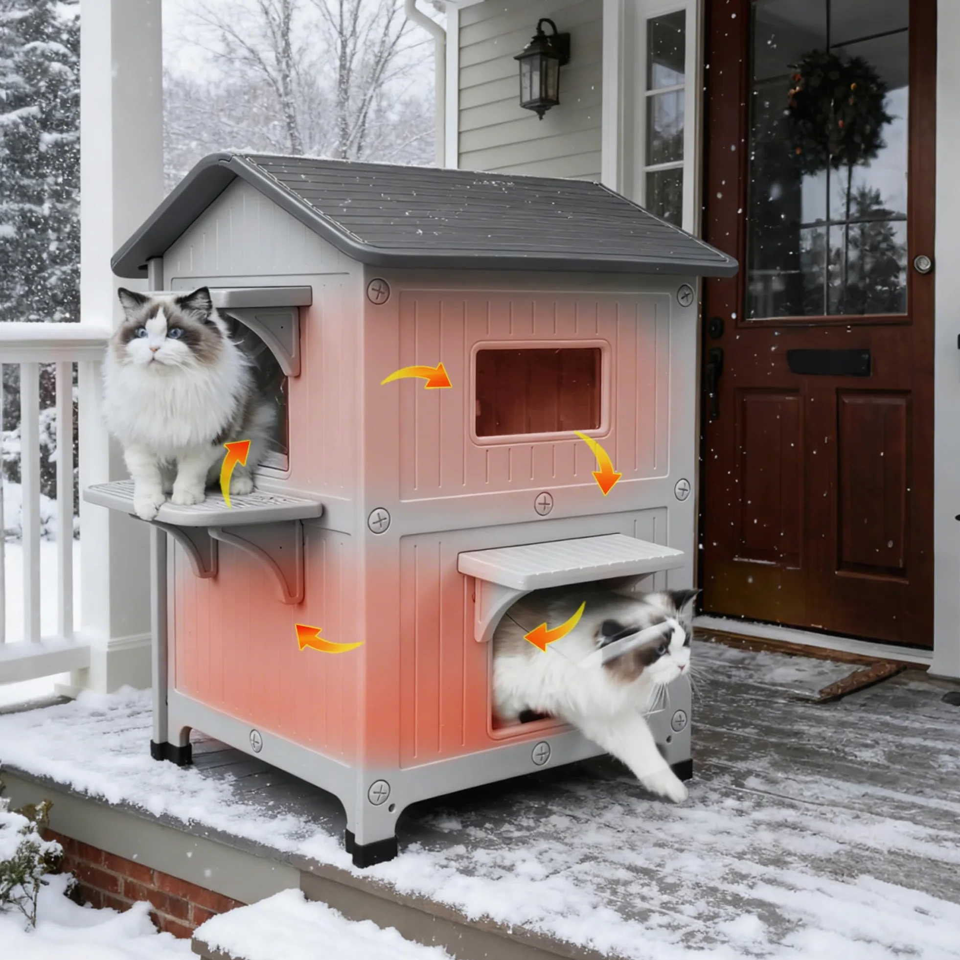 2 pezzi Casetta per gatti all'aperto con rivestimento isolato, case per gatti all'aperto in plastica rifugio per gatti all'aperto resistente alle intemperie con porta di fuga