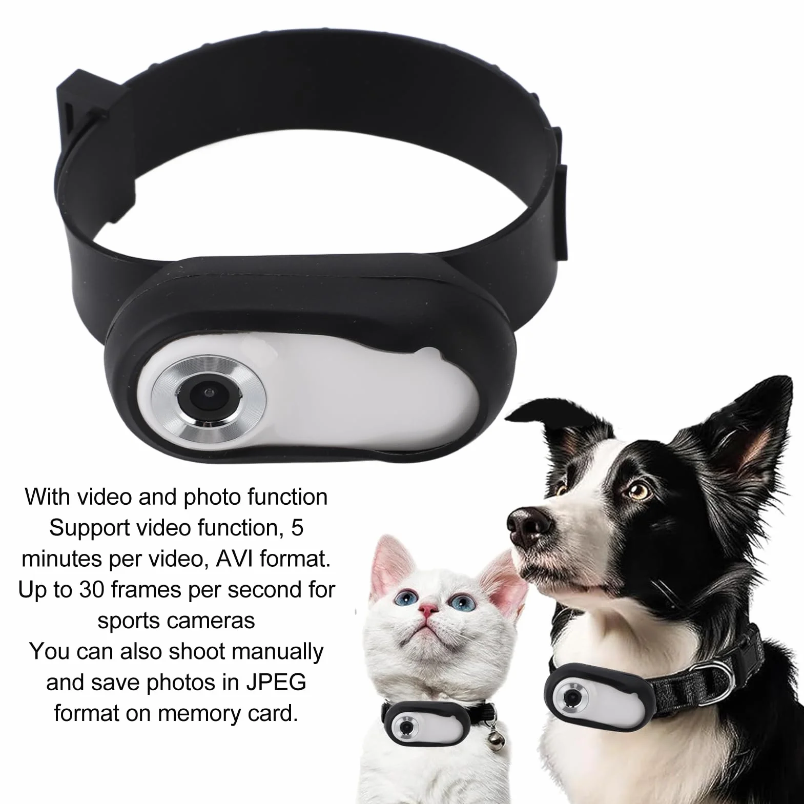 Jectse Telecamera per Collare per Gatti, Telecamere per Animali Domestici Grandangolari da 170°, Mini Action Camera per Registrazioni Video, Telecamera per Piccoli Animali Domestici
