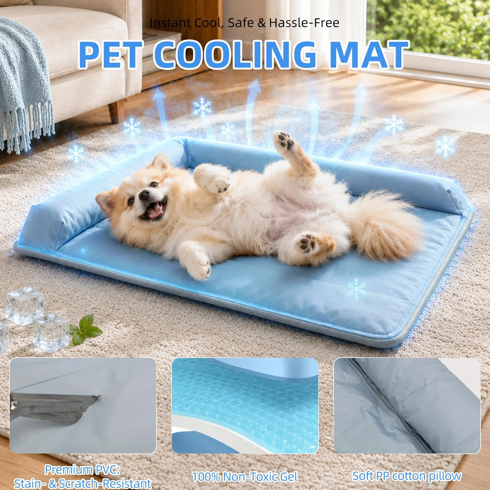IIRC Tappetino rinfrescante per cani, auto-raffreddante, grande tappetino per cani con poggiatesta (7 cm), per cani e gatti, resistente ai graffi e impermeabile, (L)