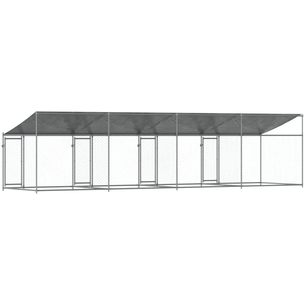 IKAYAA Recinto per Cani da Esterno Box per Cani da Esterno Cuccia Cane Esterno Gabbia Cani con Tetto e Porte Acciaio Zincato-8 x 2 x 2 m/3 uscite