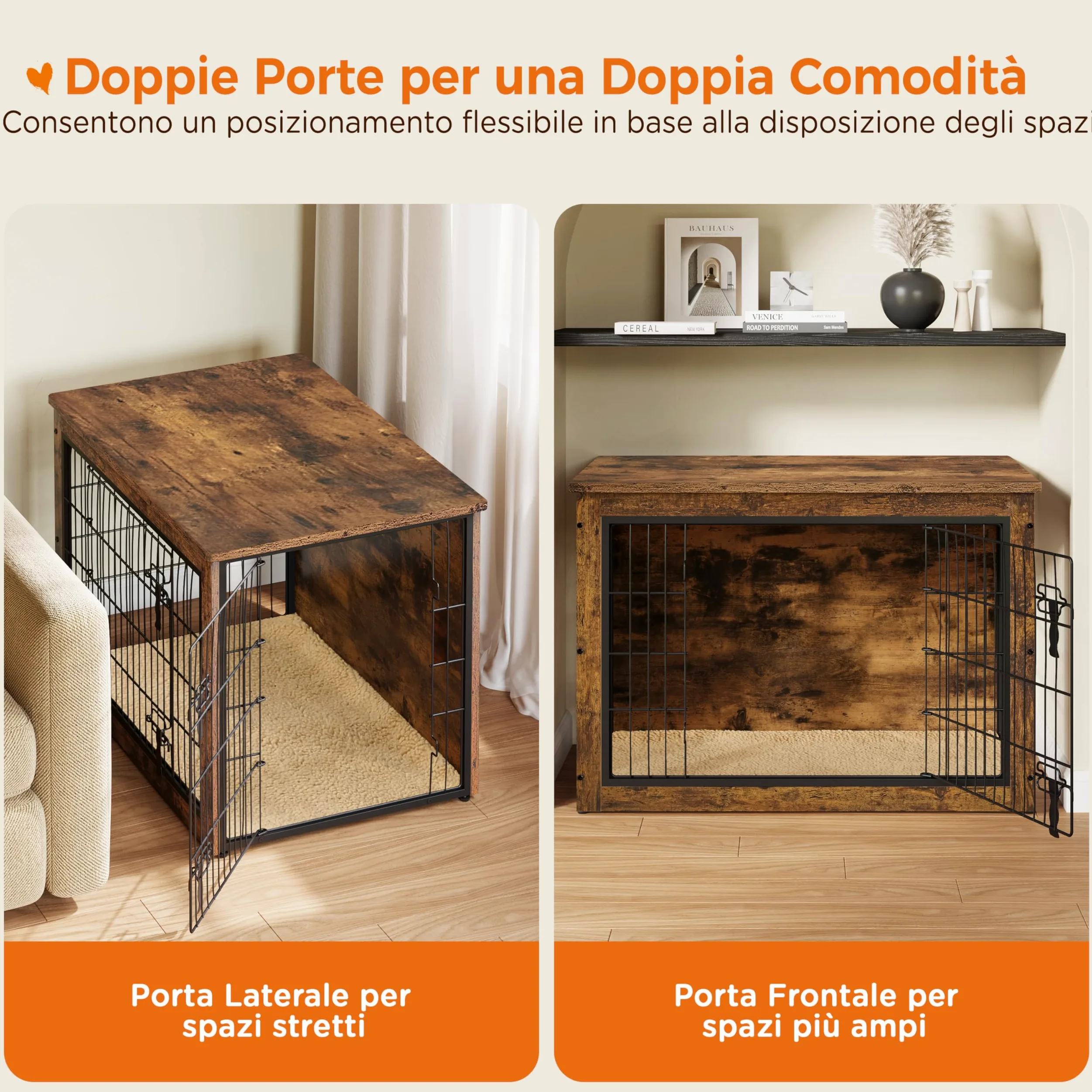 Yaheetech Gabbia per Cani Kennel Tavolino Armadietto con Doppie Porte Gatti a Rete in Legno da Interno (Marrone Rustico, 96 x 65 x 67,5 cm)