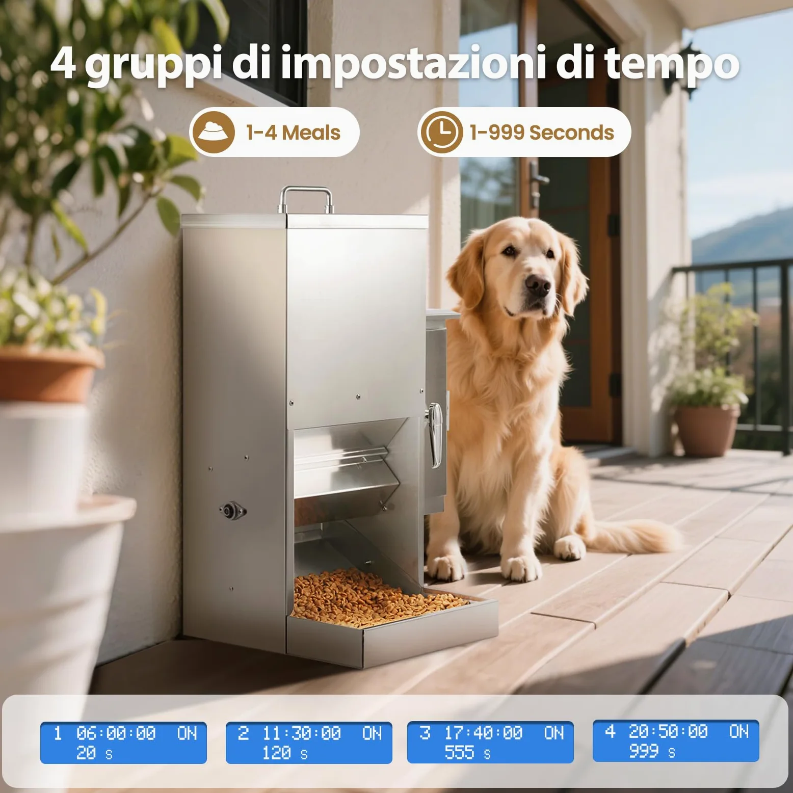 Feeder Automatico per Cani da 16L con Timer, Dispenser per Cibo in Acciaio Inossidabile con Programmazione dell'Alimentazione per Cani o Gatti di Taglia Grande