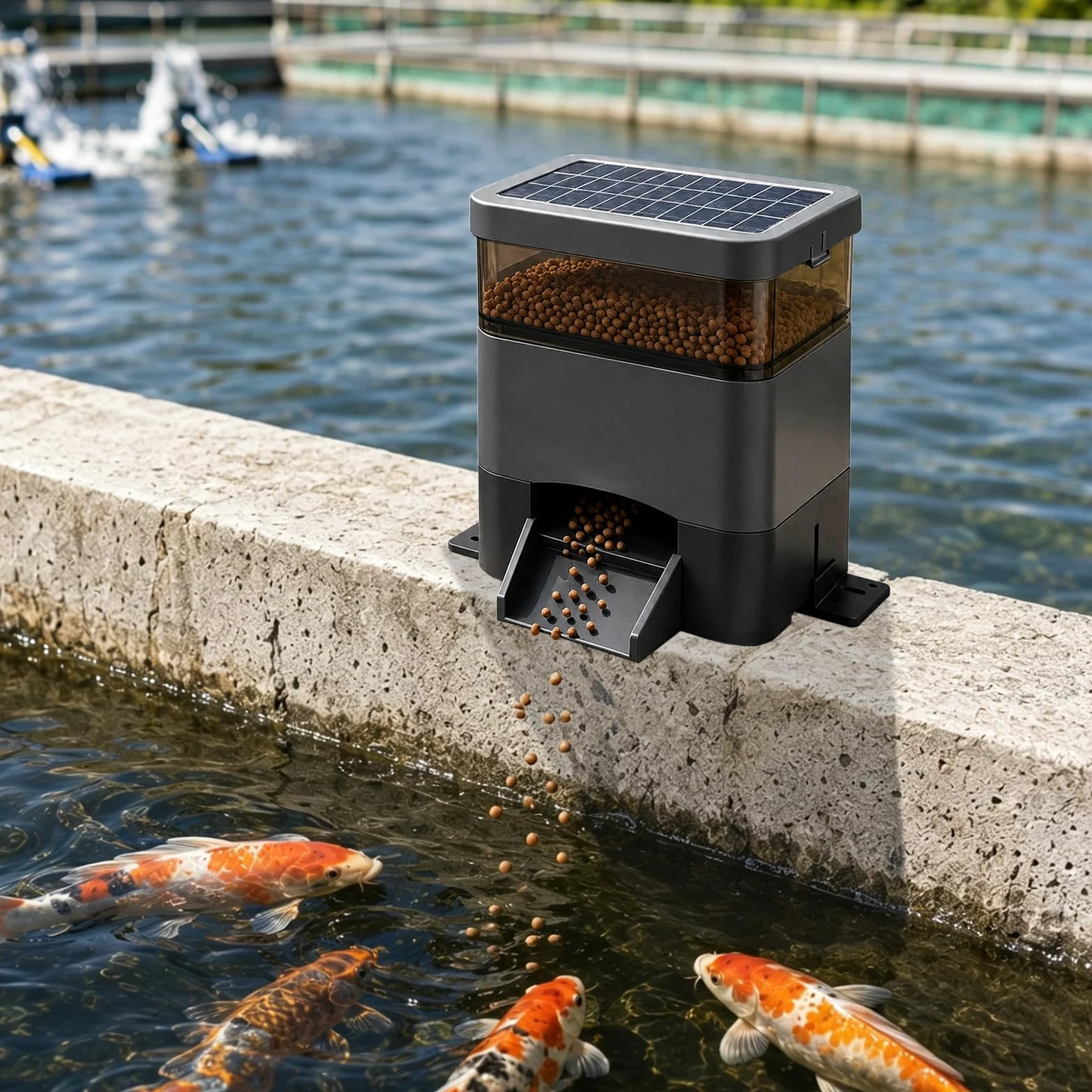 Alimentatore Automatico per Pesci da Laghetto con capacità 4L(10L), Alimentazione Solare E CA, Controllo Telefono/Pannello, Antiumidità, Timer Vacanza per Koi E Outdoor Black-4L