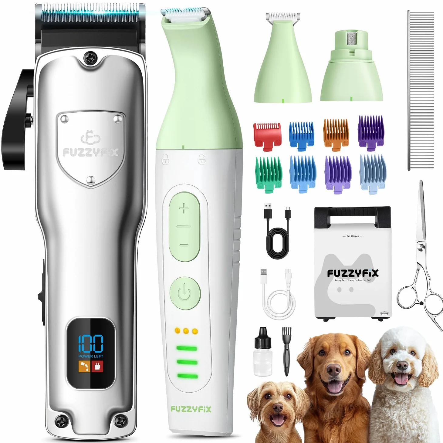 Tosatrice per Cani 4-in-1 Professionale per Cani con Pelo Folto, Ricaricabile e Silenziosa, con Custodia, Set di 1 spazzole per la cura del pelo