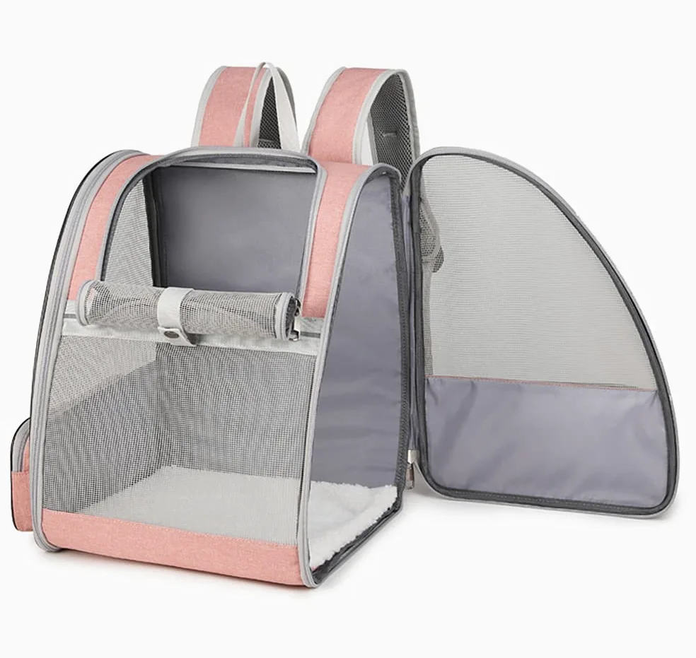 Trasportino Zaino per Cani Gatti 7.5kg - Borsa a Rete da Trasporto per Viaggio Compagnia Aerea Approvata, Pieghevole Traspirante Stabile e Spazioso con Cuscino in Peluche per Animali Domestici (Rosa)