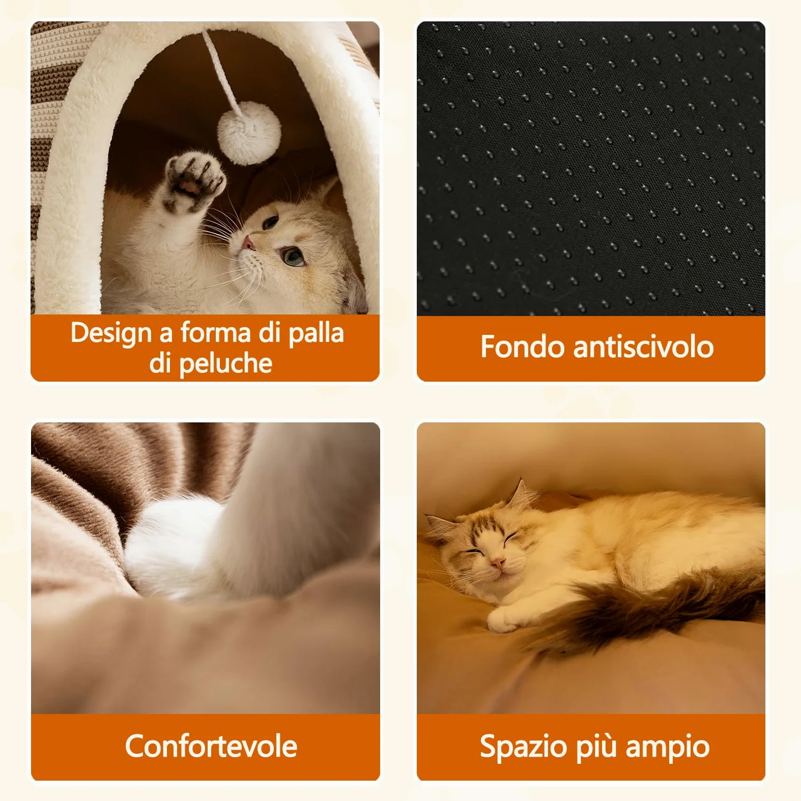 Galatée Cuccia Per Gatti, Graziosa Cuccia Per Gatti e Cani a Forma Di Igloo Con Cuscino Rimovibile, Comoda Tenda Triangolare Per Animali Domestici, Caldo Nido Per Animali Domestici(XL, Marrone)
