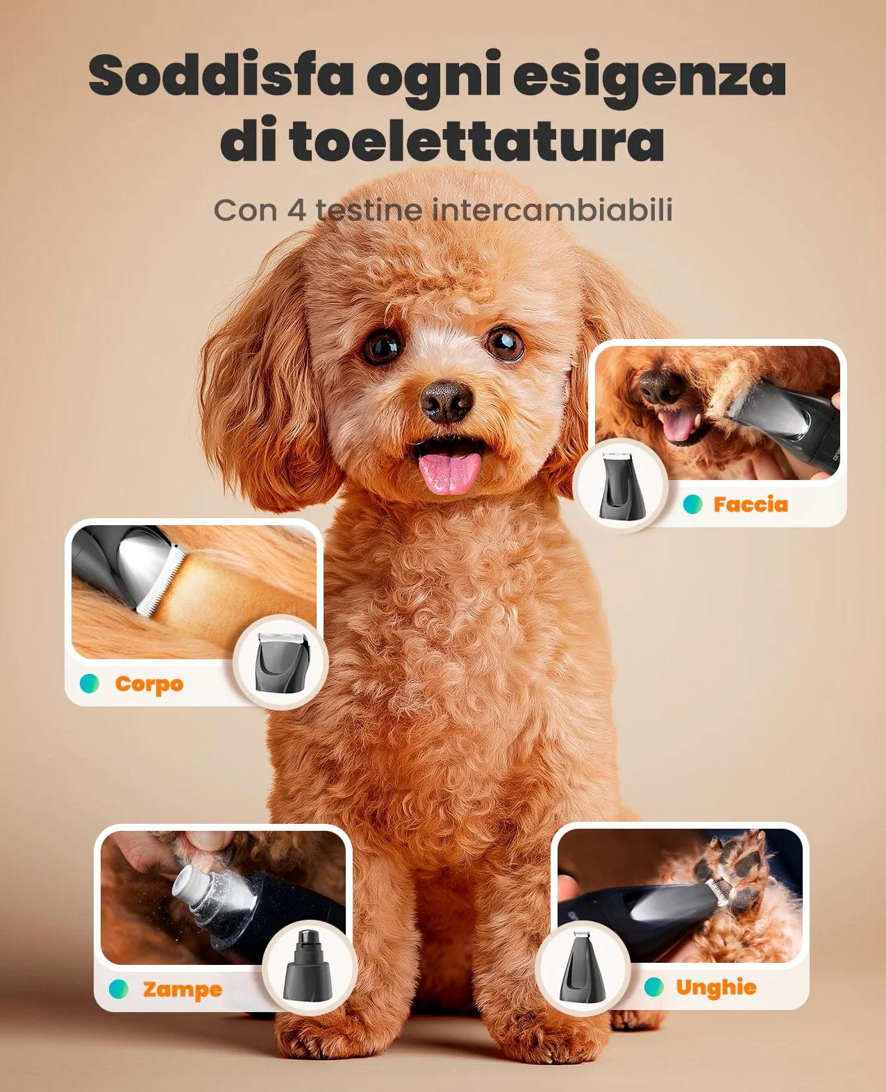 oneisall 4 in 1 Tosatrice per Cane Gatto con Luce LED, 2025 Nuova Versione Cura Peli Animali per Rasoio Cani & Zampe & Smerigliatrice Artiglio, 2000mAh Ricaricabile Rasoio per Cani (Blau, 4-in-1)