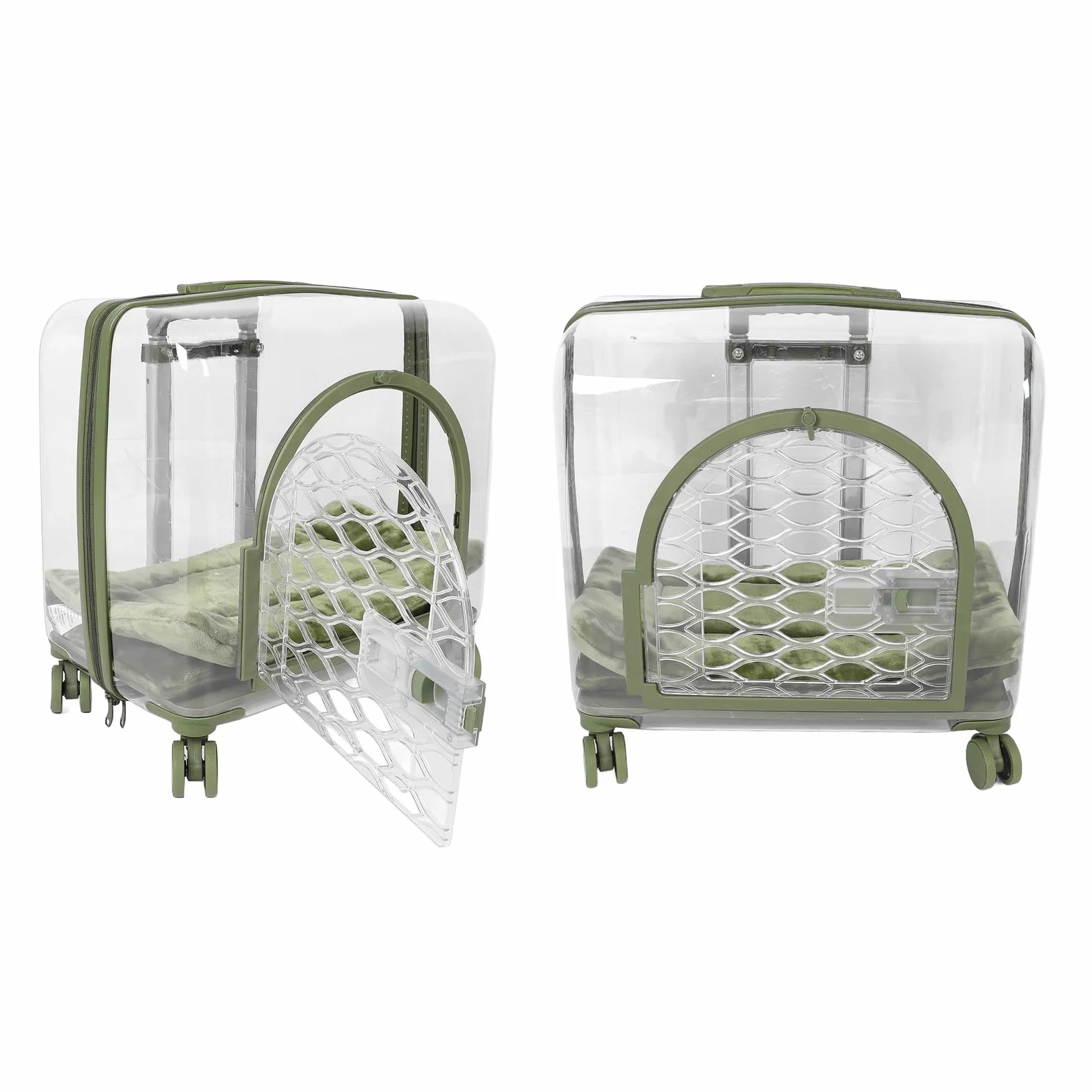 Trasportino Trasparente per Gatti, Trolley Trasparente Traspirante per Animali Domestici Con Manico Telescopico, Ruote E Coperta Bagaglio Rigido Portatile per Gatti per Cani