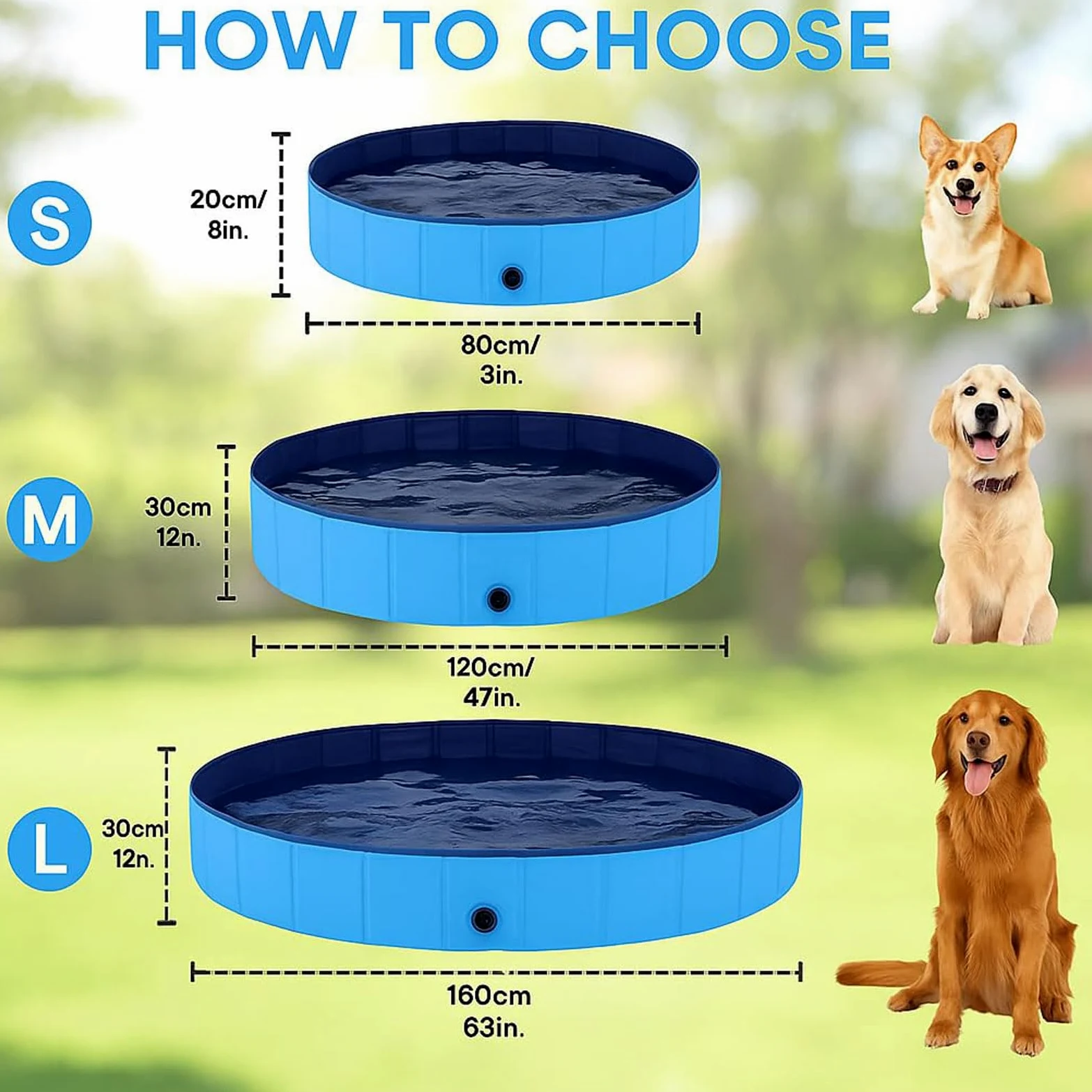 Piscina per Cani Piscina Pieghevole Non Gonfiabile in PVC Vasca Portatile Interattiva con Scarico Grande Vasca Rigida e Rotonda per Cani Gatti Cuccioli Animali 160 * 30CM