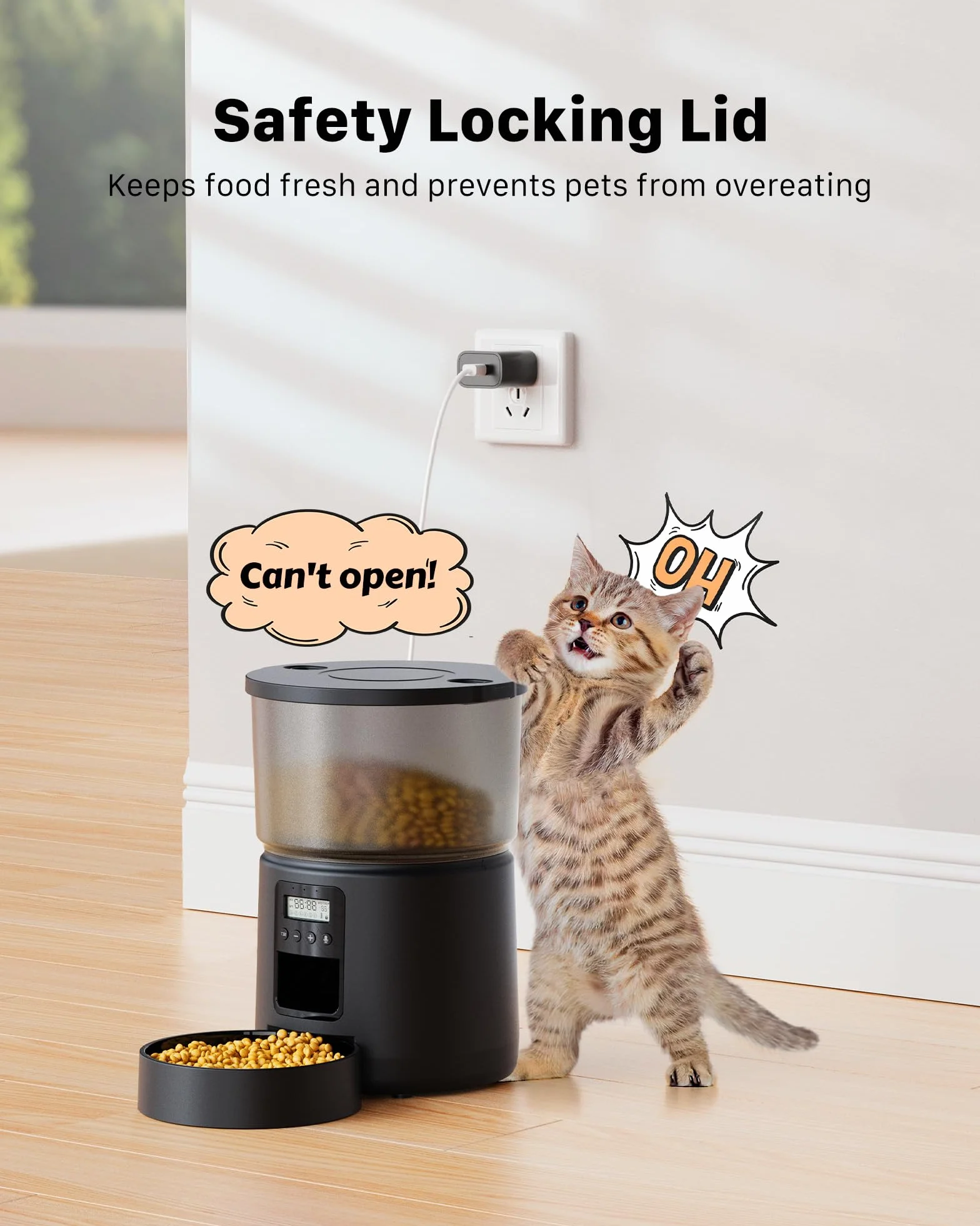 Distributore Automatico Cibo Gatti - Dispenser Cibo Cani con Timer Programmabile - 1-6 Pasti al Giorno - Distributore Cibo Cani con Premere Sulla Copertina e Funzione di Registrazione 10s - 3L