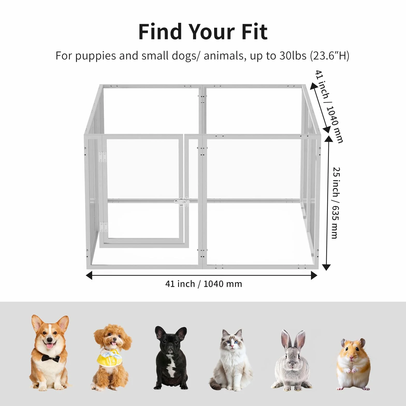 Recinto per cani in acrilico con porta, box recintato per cuccioli H:60cm, recinto per cani per interni/esterni, recinzione per animali domestici in metallo resistente e facile da pulire, per cuccioli