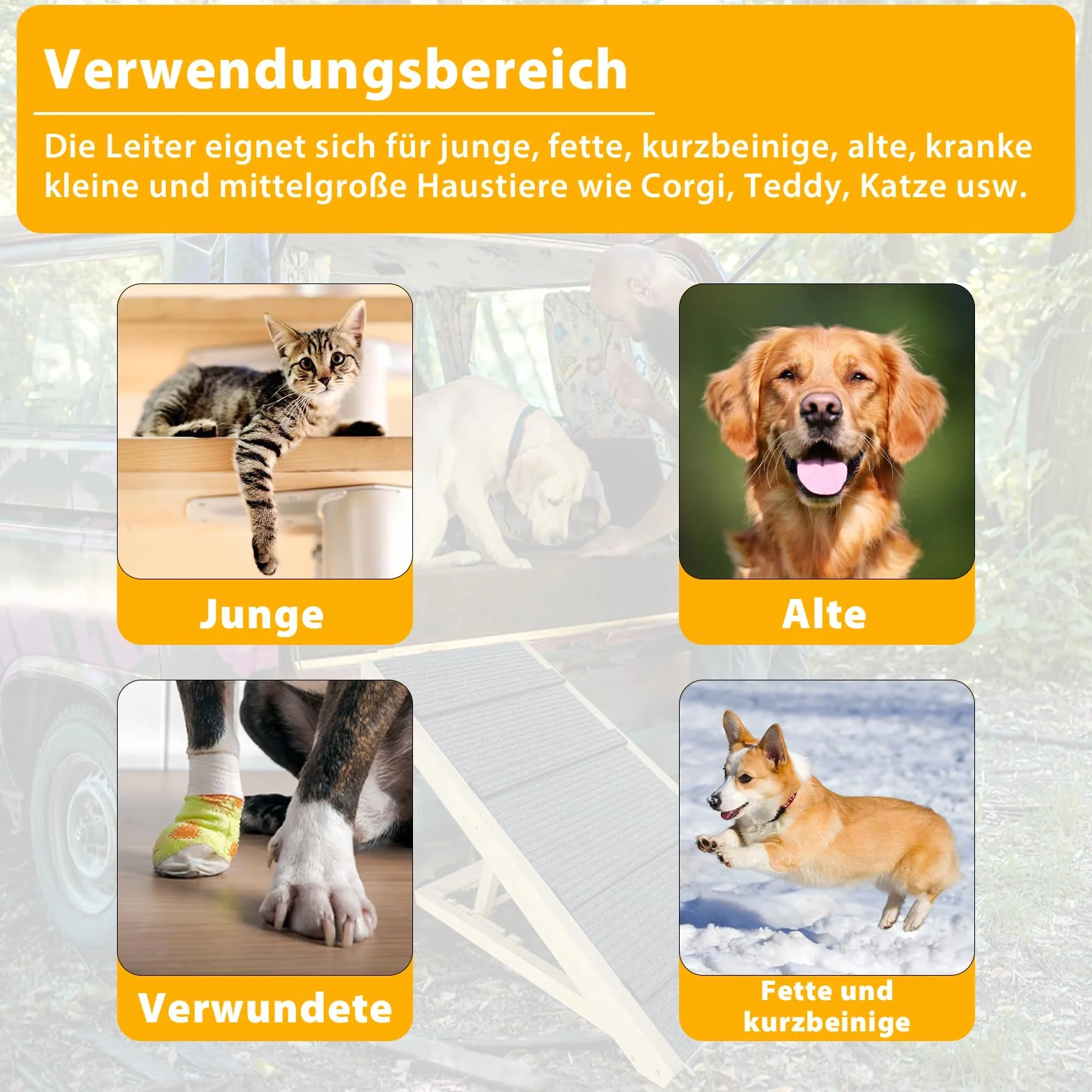 Aufun cane rampa cane scale auto pieghevole per gatti grandi e piccoli cani, cane rampa antiscivolo, piattaforma di atterraggio si collega senza soluzione di continuità, fino a 100 kg