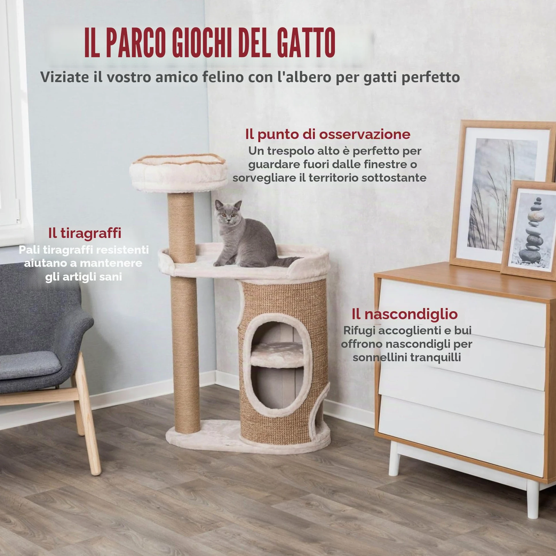 Trixie Albero tiragraffi Falco, di Medie Dimensioni, 117 cm, Grigio Chiaro/Marrone, 44416