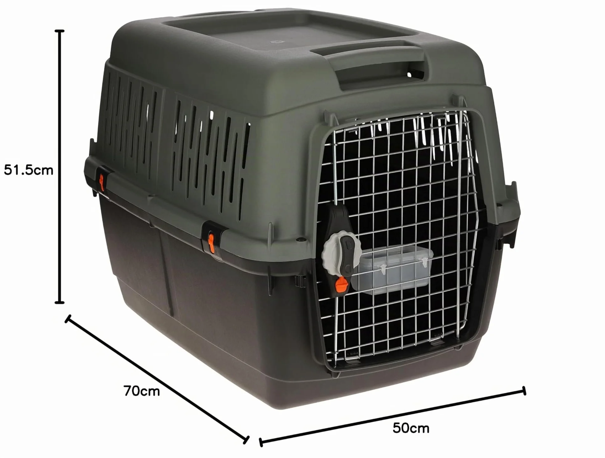 Kerbl Pet scatola di trasporto Eco, per cani, antracite/grigio-verde, 70x50x51,5 cm, plastica, 8-25 kg, adatto ai cani, adatto ai viaggi aerei, con porta in metallo