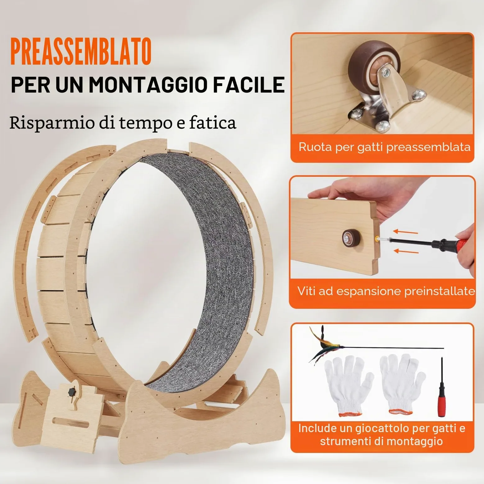 VEVOR Cyclette per gatto in Legno, Tapis Roulant Diametro 1320 mm, Ruota per Esercizi con Tappeto Rimovibile per gatto