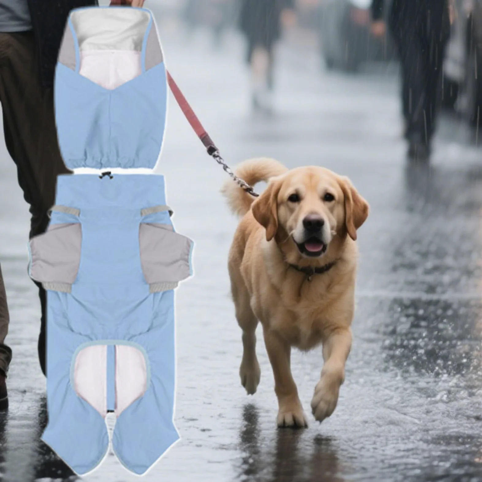 Impermeabile per Cane Grosso Cappuccio Rimovibile e Regolabile | Antipioggia per Cani Grandi Per Passeggiate Invernali all'Aperto, Addestramento, Campeggio sotto la Pioggia