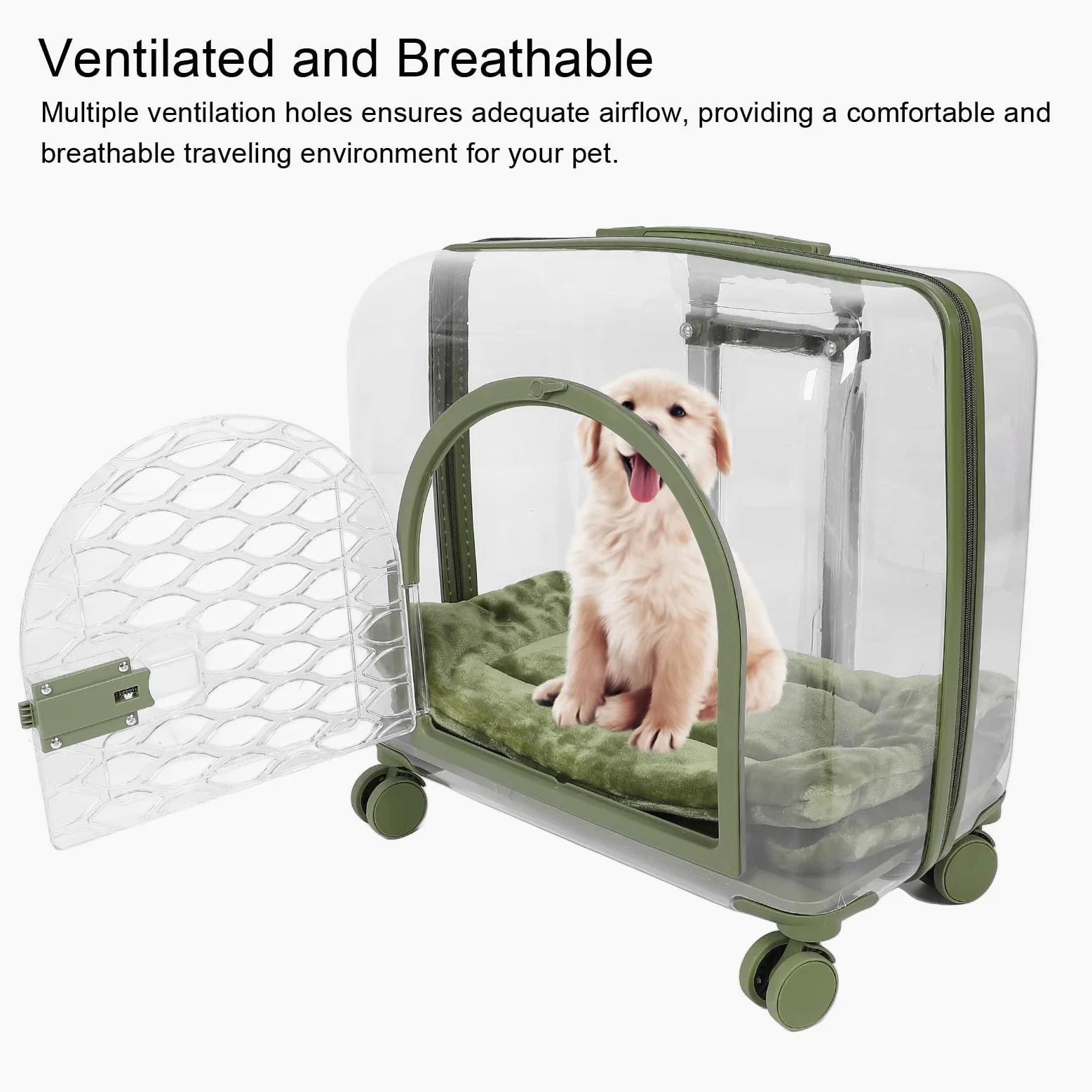 Trasportino Trasparente per Gatti, Trolley Trasparente Traspirante per Animali Domestici Con Manico Telescopico, Ruote E Coperta Bagaglio Rigido Portatile per Gatti per Cani