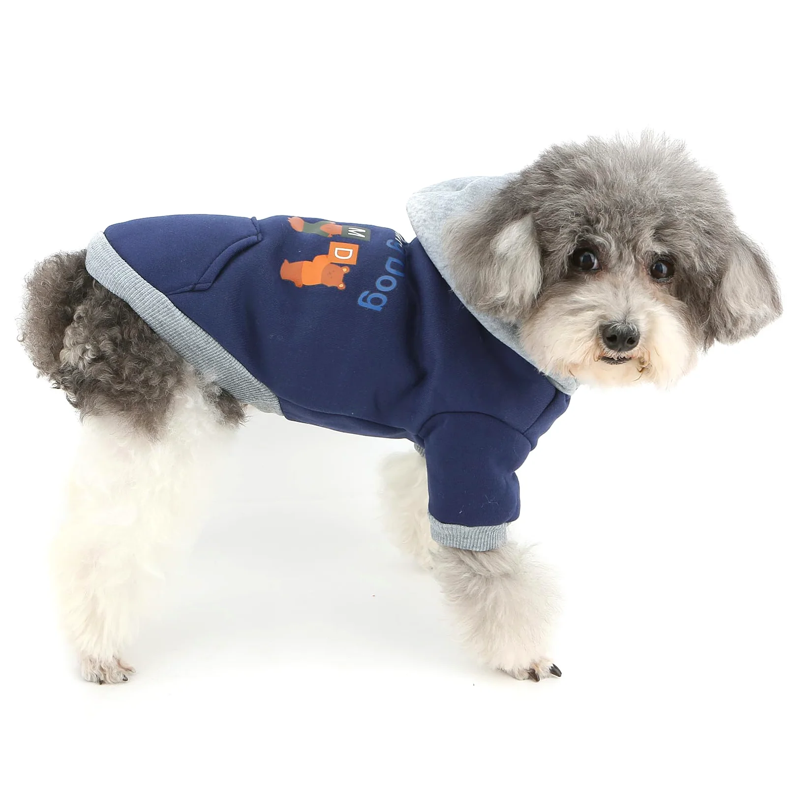 XHYRHTS Felpa con cappuccio in pile per cani con stampa simpatico cartone animato per razze Xsmall piccole, calda felpa pullover colorblock con anello a D, morbido abito invernale per cuccioli gattini