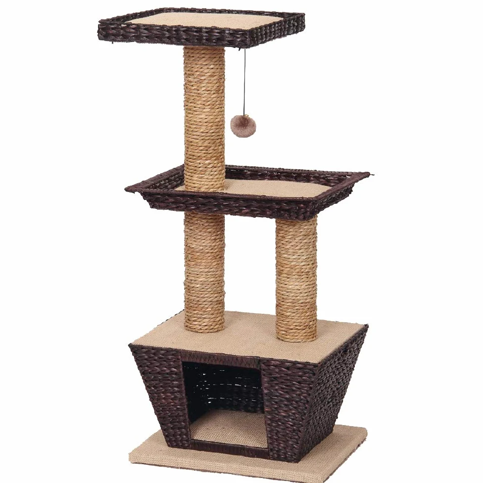 Croci Natural Betulla - Tiragraffi per gatti adulti, con materiali naturali, con cuccia per gatti, sedute, cuscini, parti graffiabili, 45x35x98,5 cm