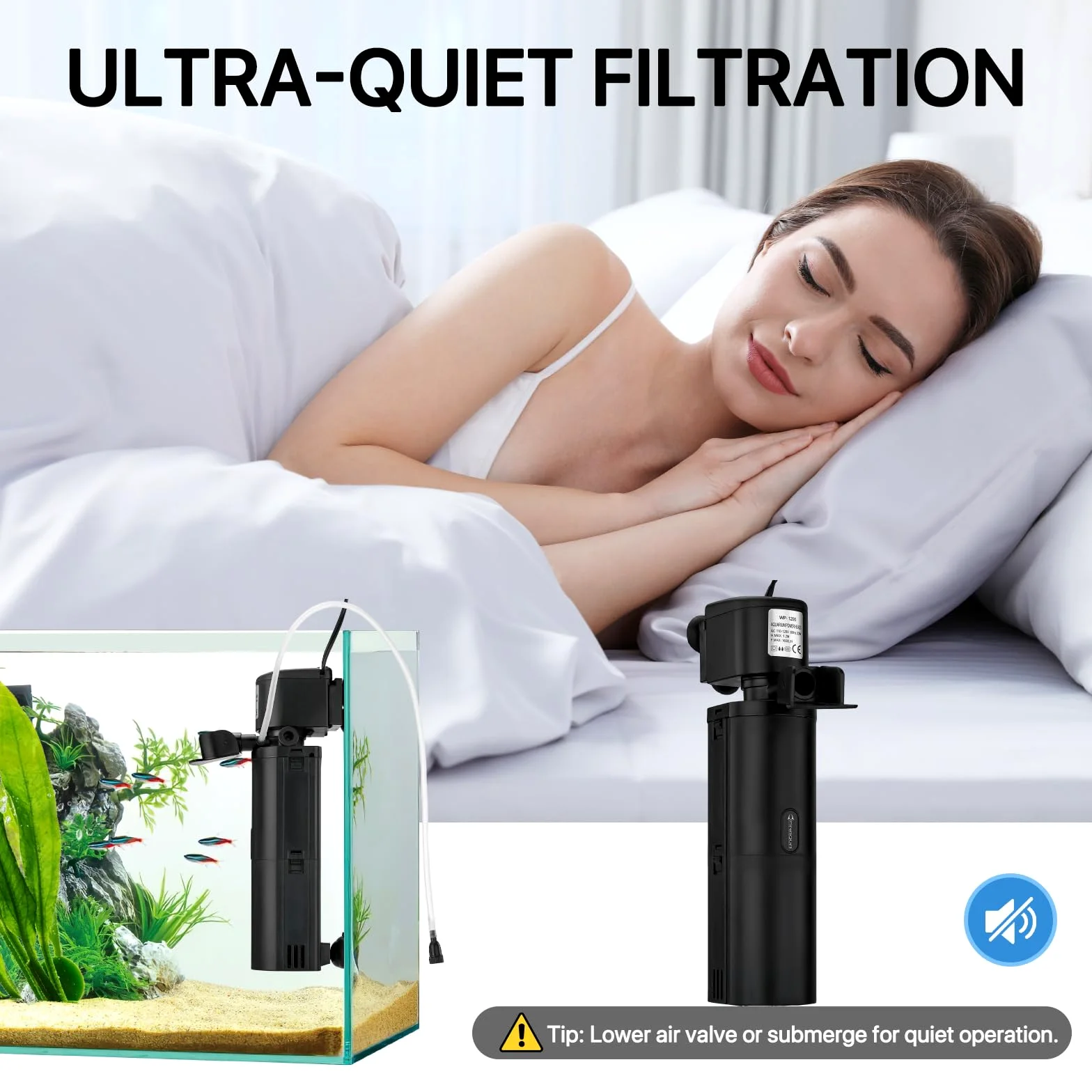 Filtro UV per acquario a doppia camera, filtro sommergibile 4 in 1 per serbatoi di tartarughe da 20-75 galloni, macchina verde ultra silenziosa con filtrazione, produzione di onde e ossigenazione