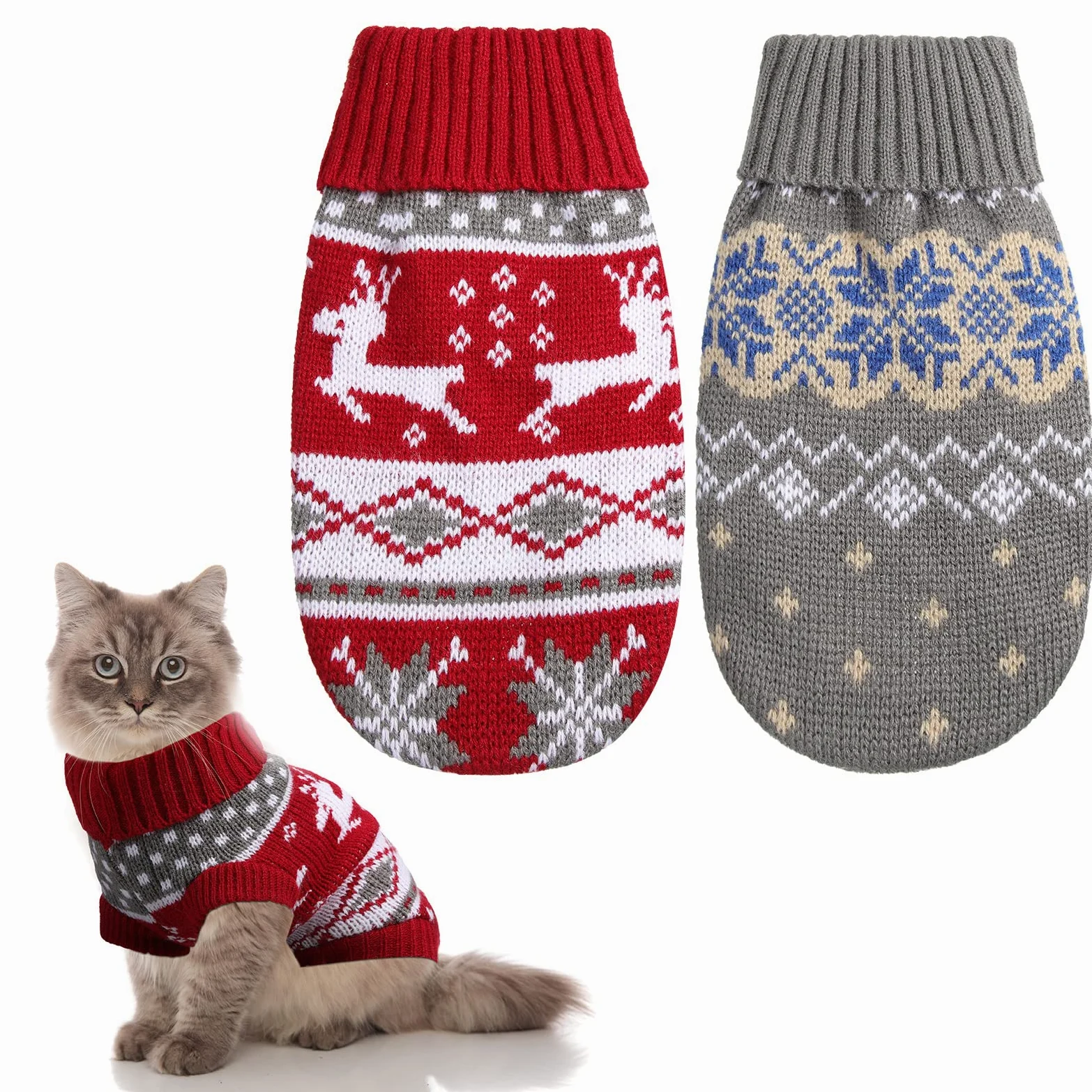 Maglione natalizio per cani di piccola taglia, per gatti e gatti, 2 pezzi