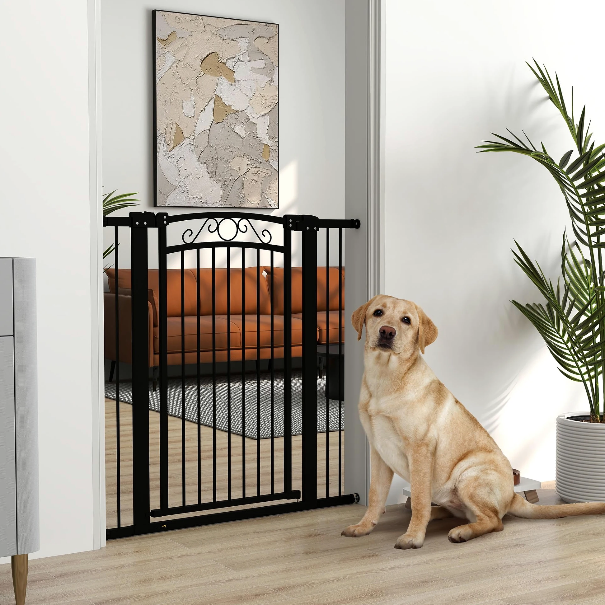 Barriera per cane PawHut Cancelletto regolabile 76-104 cm Barriera di sicurezza cane con 2 estensioni e doppia chiusura per scale e porte Nero