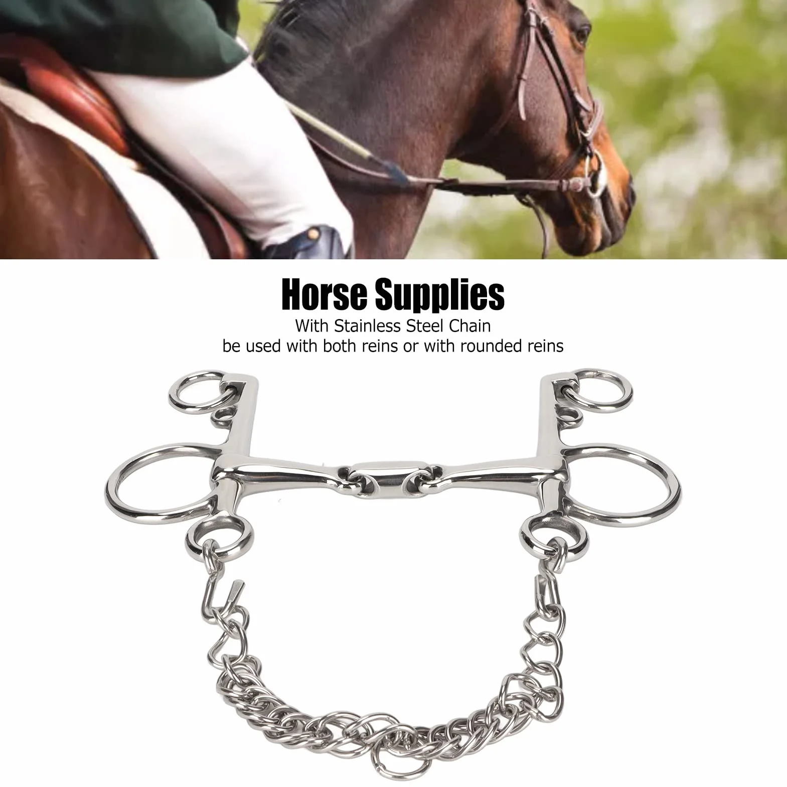 flexman Morso Pelham per Cavallo in Acciaio Inossidabile, Morso per Pelham a Catena, Morso per Pelham con Bocca Snodata Resistente Ai Morsi per Incoraggiare I Cavalli a Masticare
